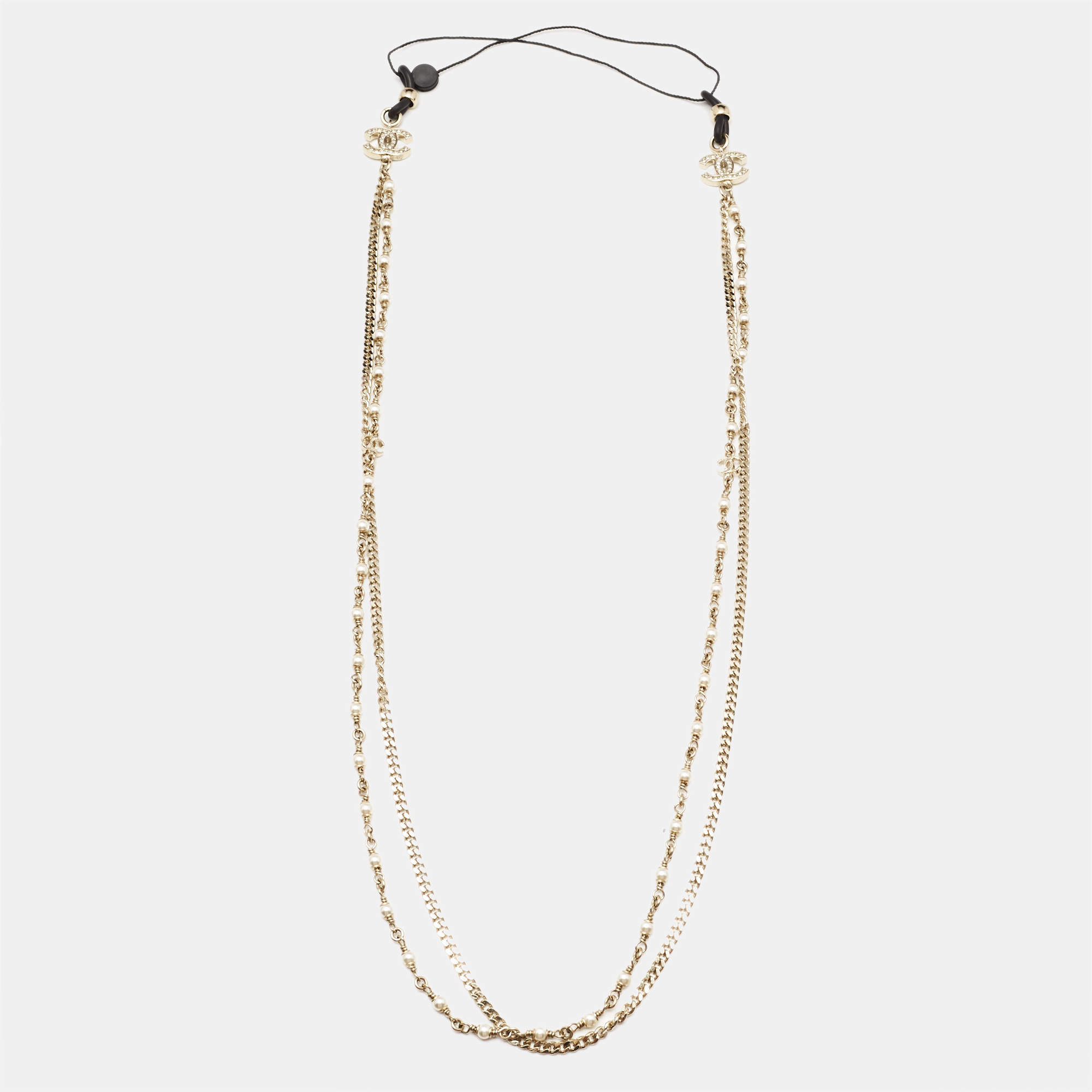 Chanel CC Crystal Faux Pearl Gold Tone Eyewear Chain