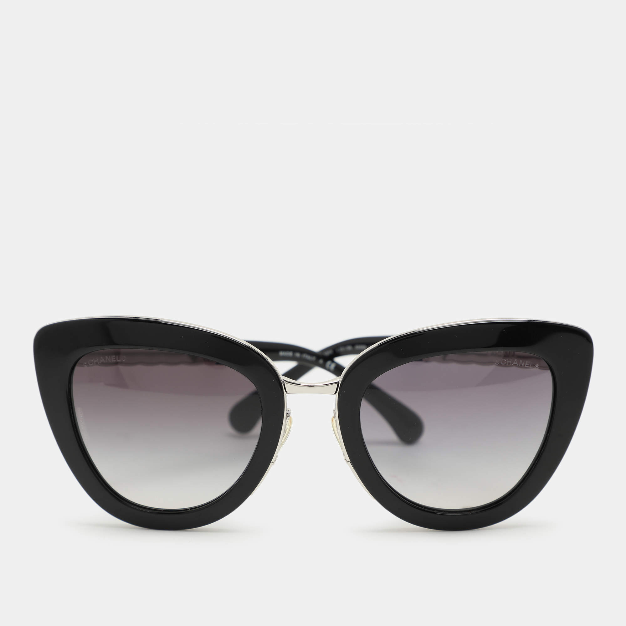 Pre Owned Chanel Silver Tone/Blue 5368 Quilted Cat-Eye Sunglasses