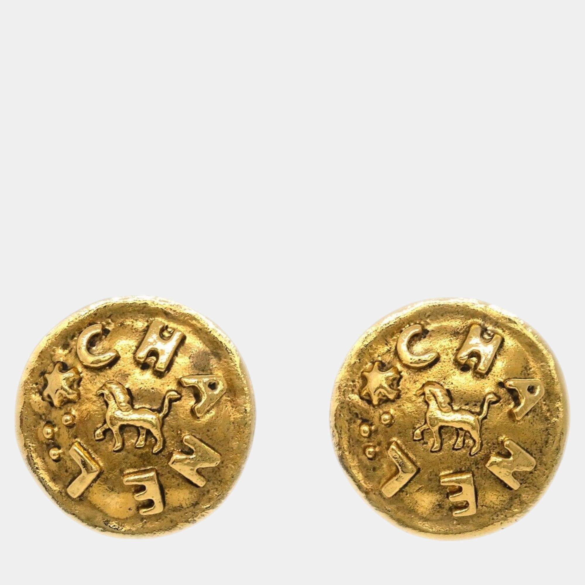 Chanel Gold Lion Button Clip-On Earrings 23