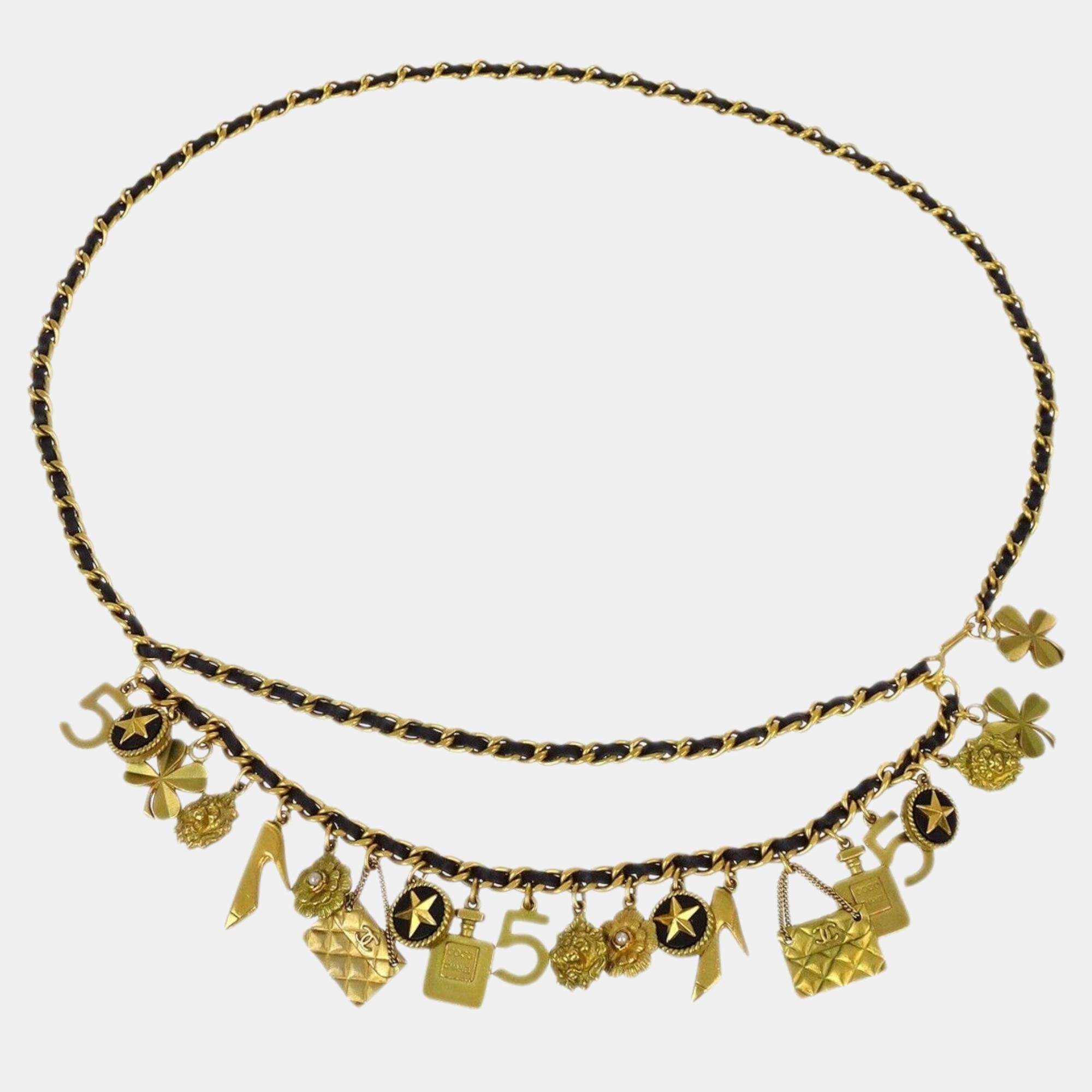 Chanel Gold Black Artificial Pearl CC Icon Chain Belt 94A