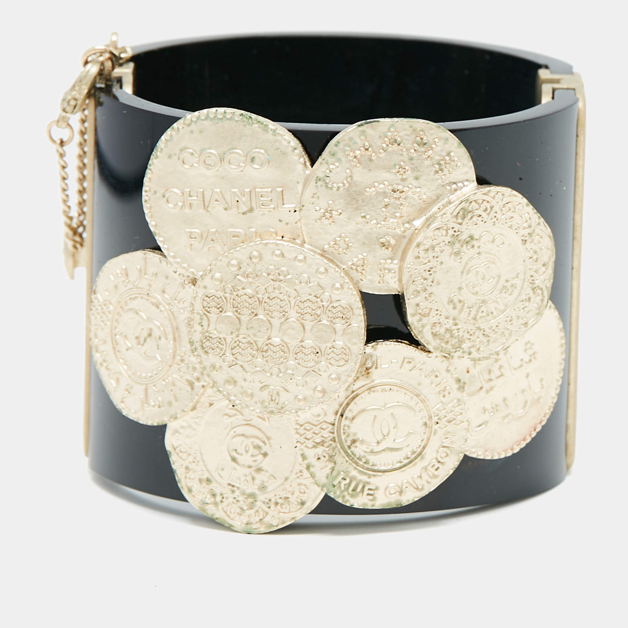 Pre Owned Chanel Medallion Precious Symbols Resin Wide Cuff Bracelet