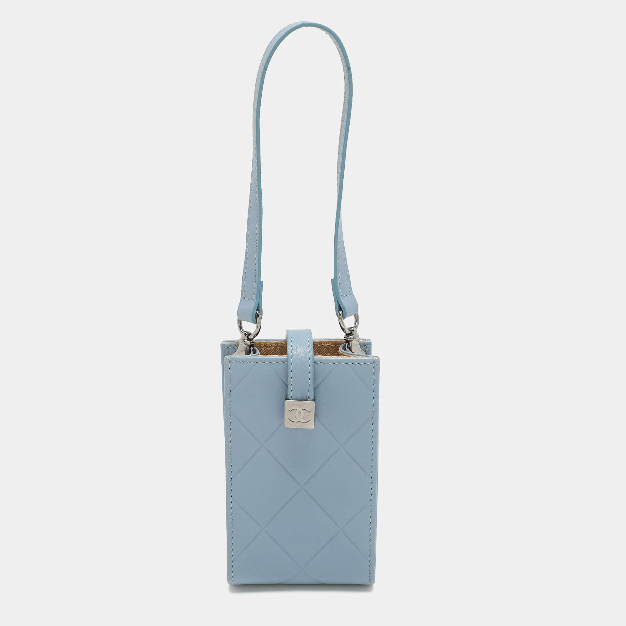 Pre Owned Chanel Light Blue Quilted Leather Cigarette Case