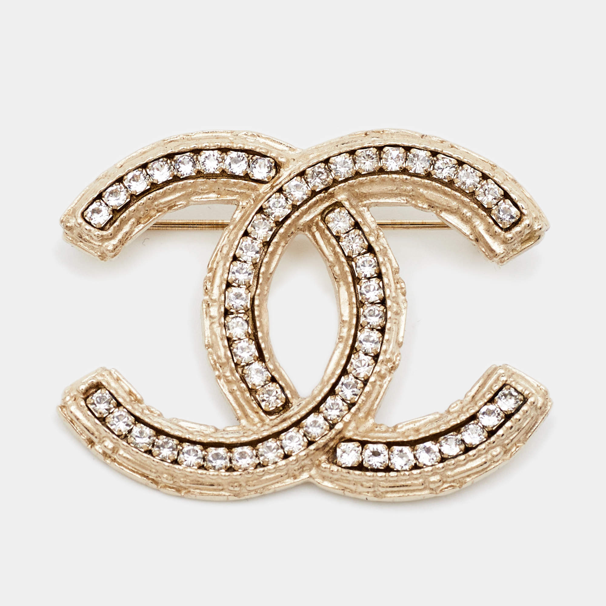 Pre Owned Chanel CC Crystals Gold Tone Brooch