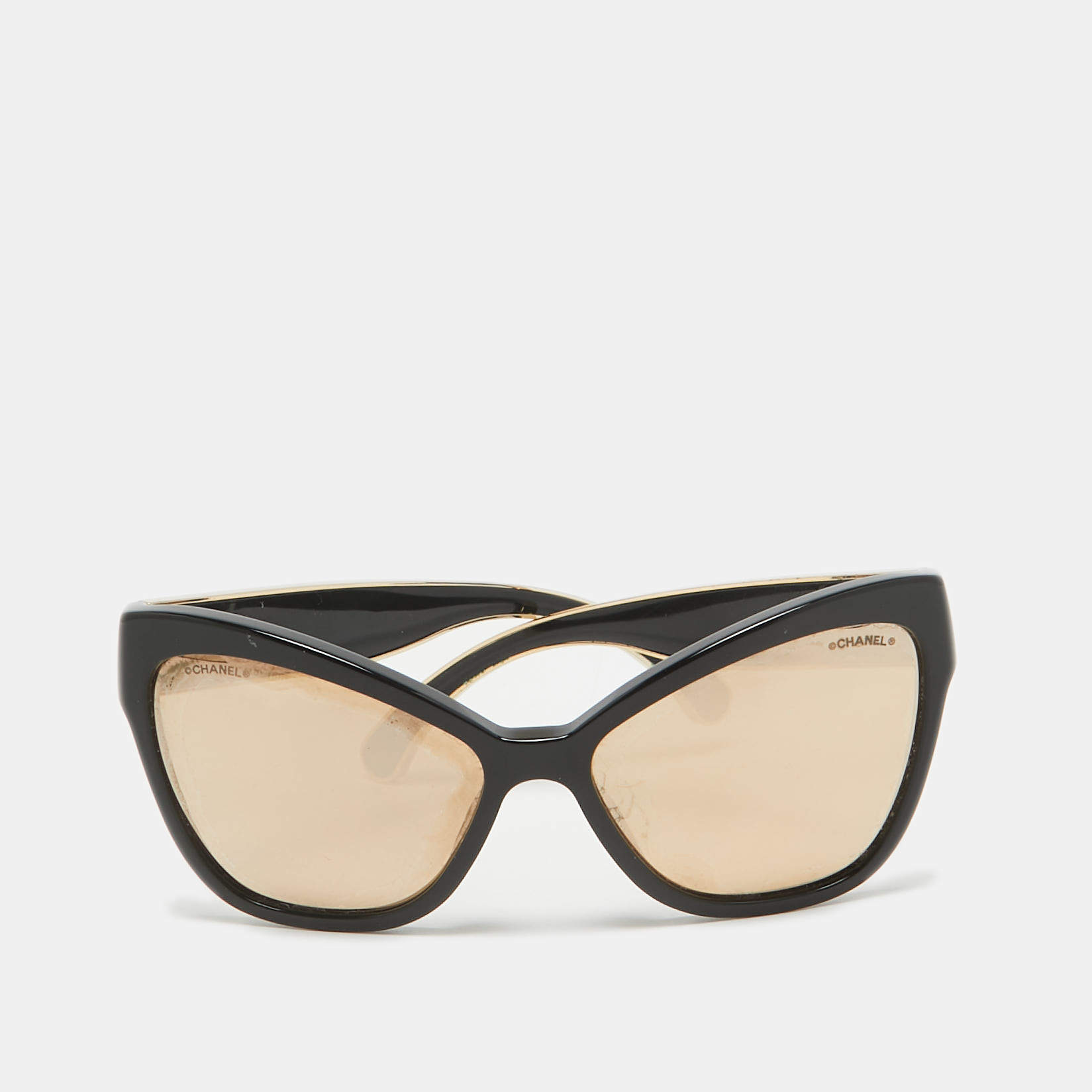 Chanel Black/Gold Mirrored 5271 Cat-Eye Sunglasses