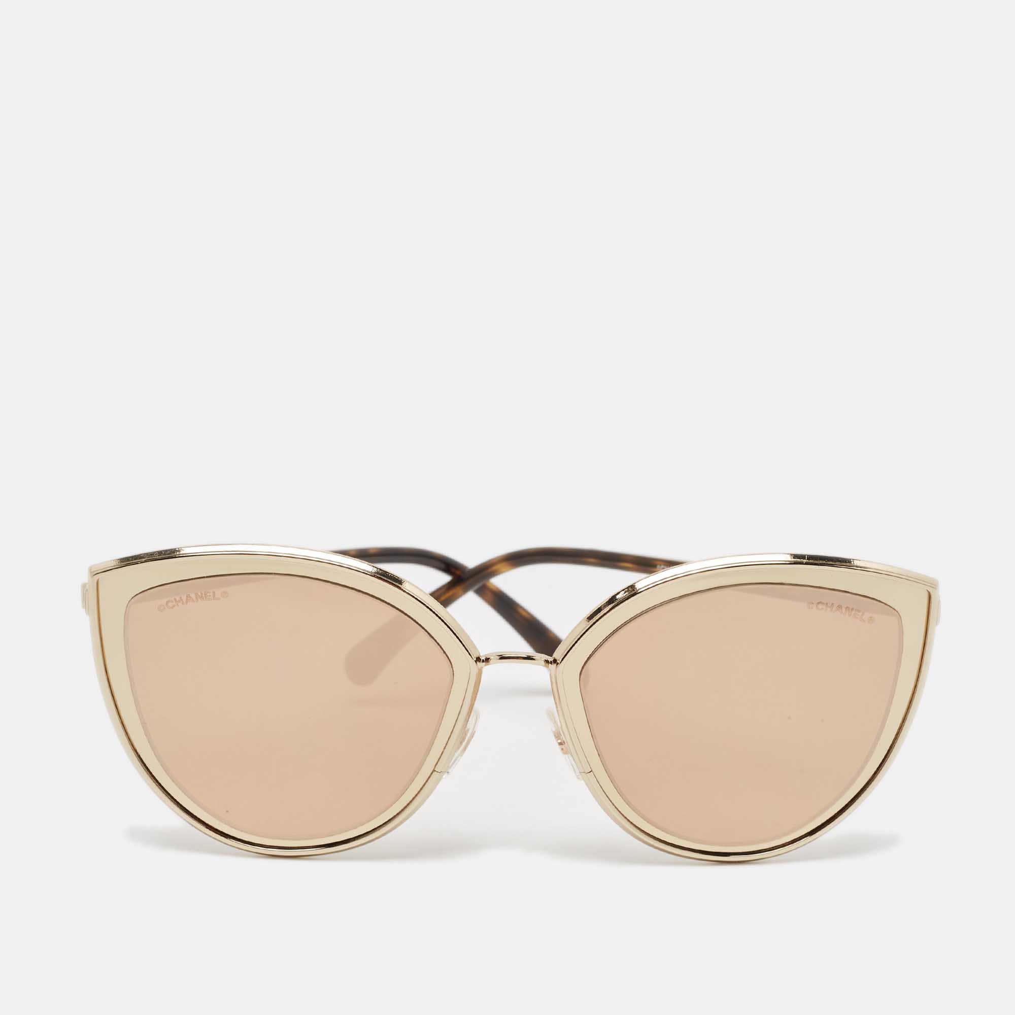 Chanel Gold/Brown Mirror 4222 Cat Eye Sunglasses
