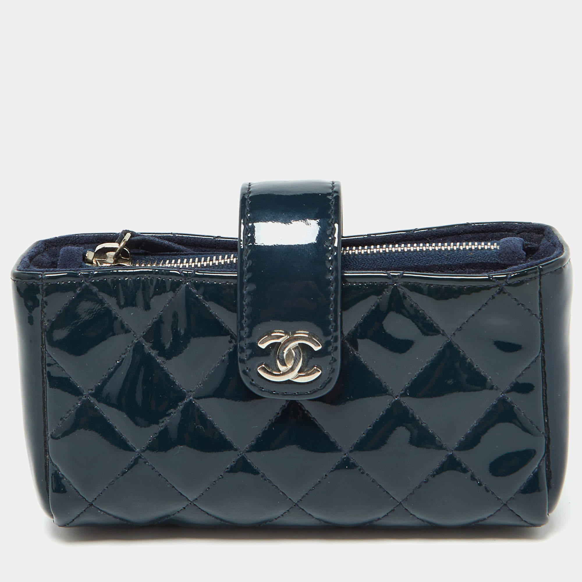 Chanel Blue Quilted Patent Leather CC Phone Holder Pouch