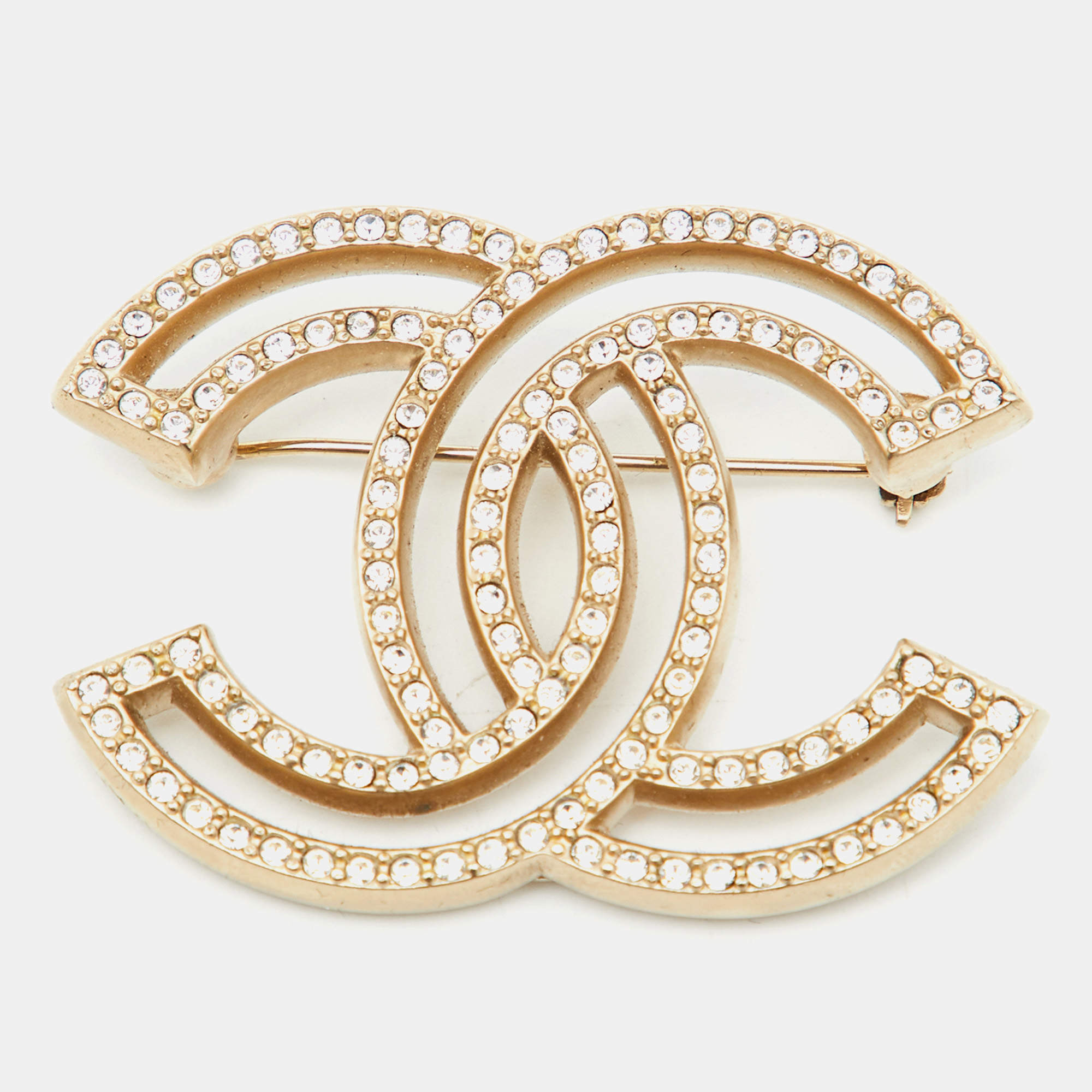 Pre Owned Chanel CC Crystals Gold Tone Brooch
