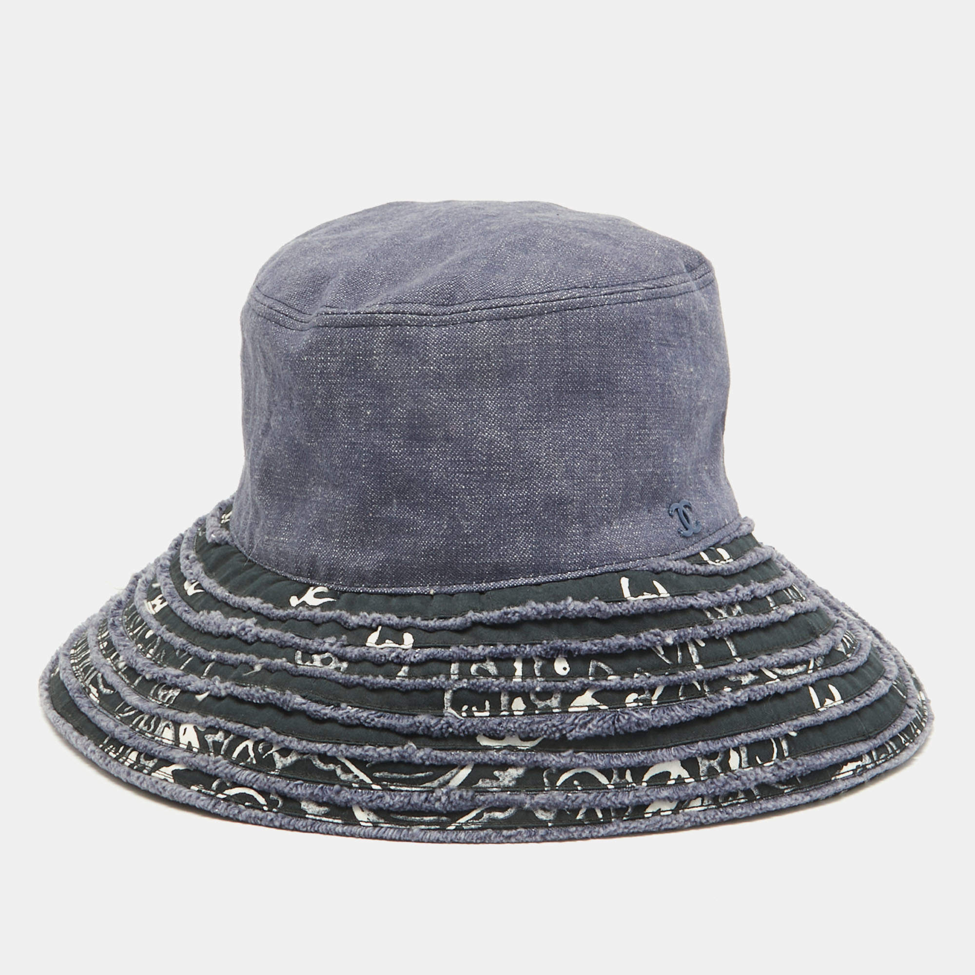 Chanel Blue Denim Patchwork Bucket Hat Size 57