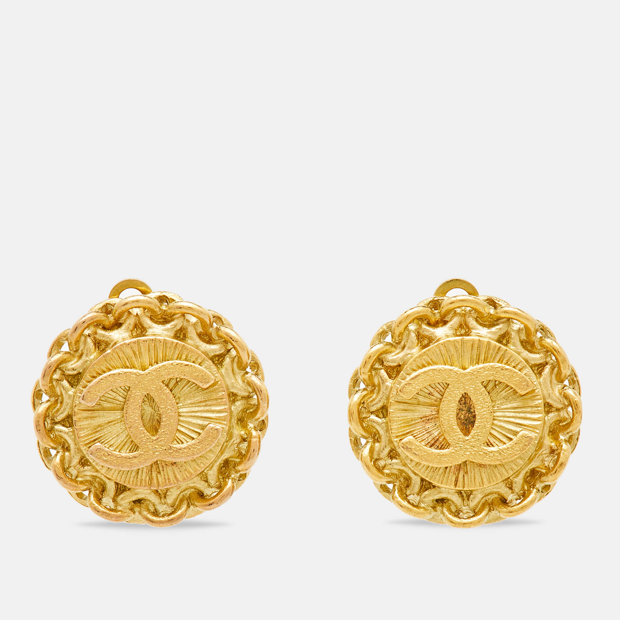 Chanel CC Gold Tone Clip On Earrings