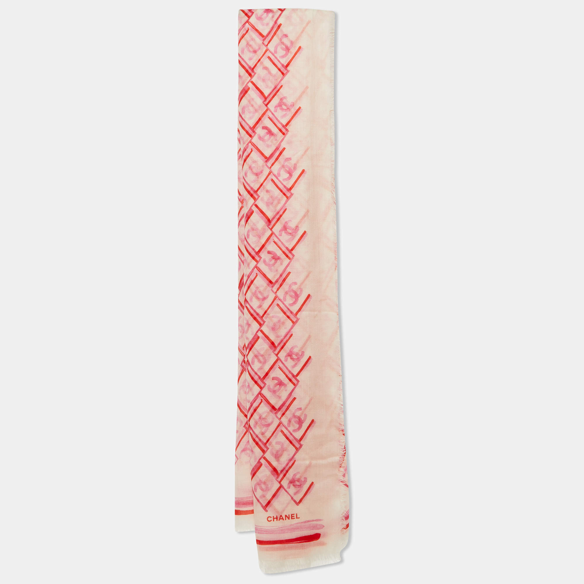 Chanel White/Pink CC Print Cashmere Shawl