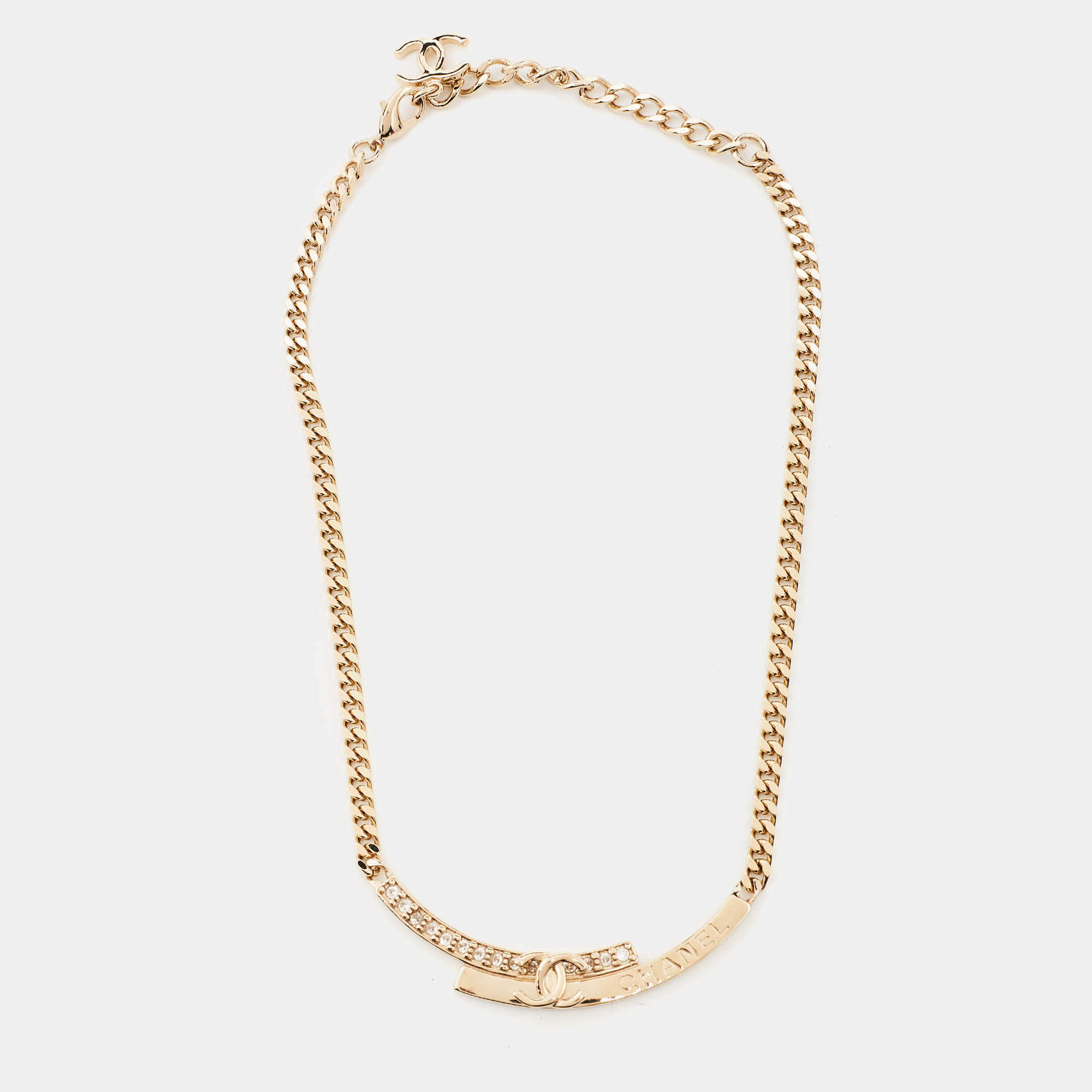 Pre Owned Chanel CC Crystals Gold Tone Choker Necklace