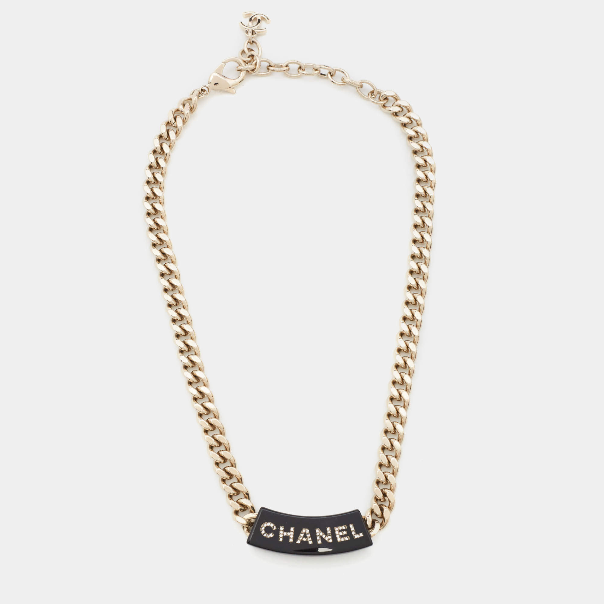 Pre Owned Chanel Resin Crystals Gold Tone Choker Necklace