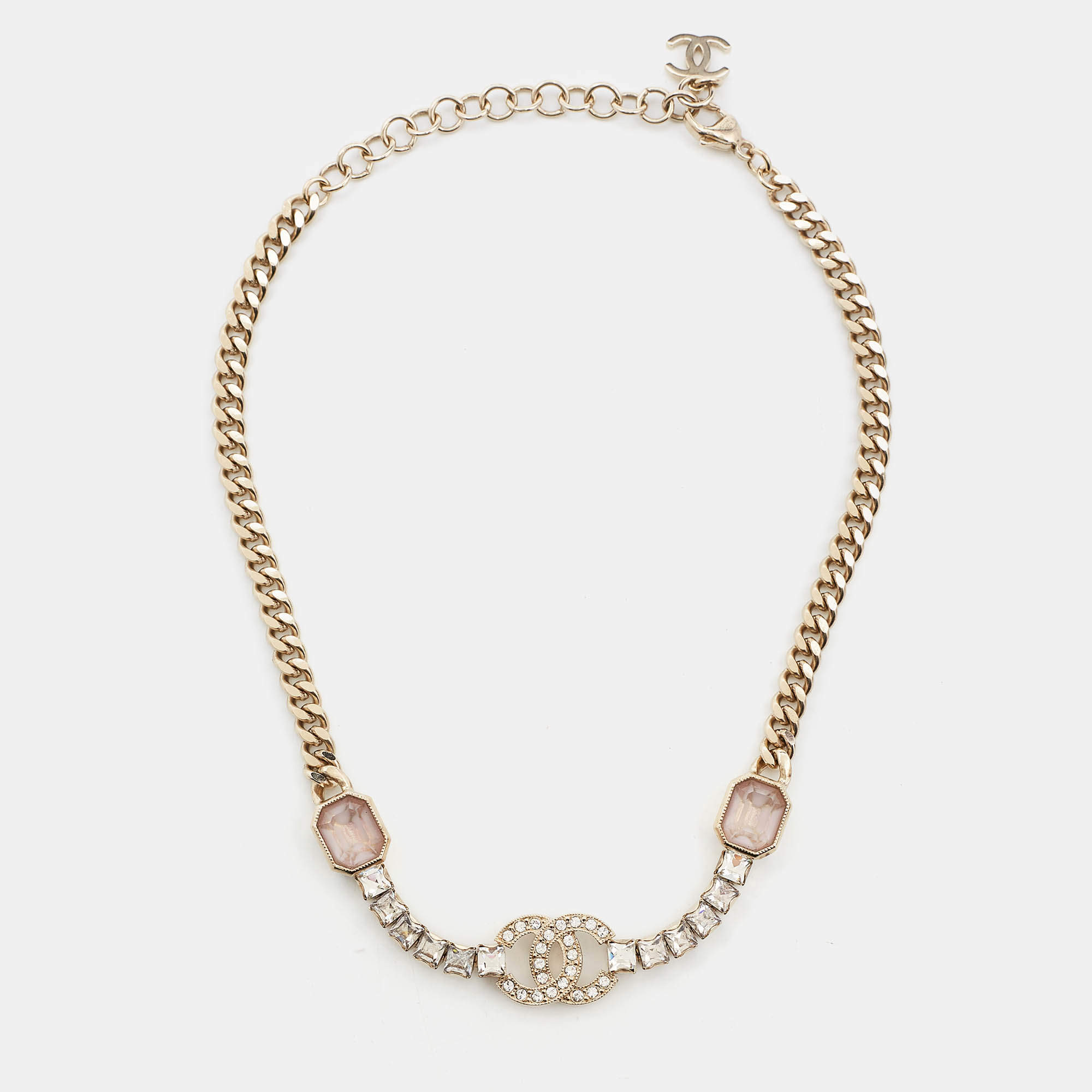 Pre Owned Chanel CC Crystals Gold Tone Choker Necklace