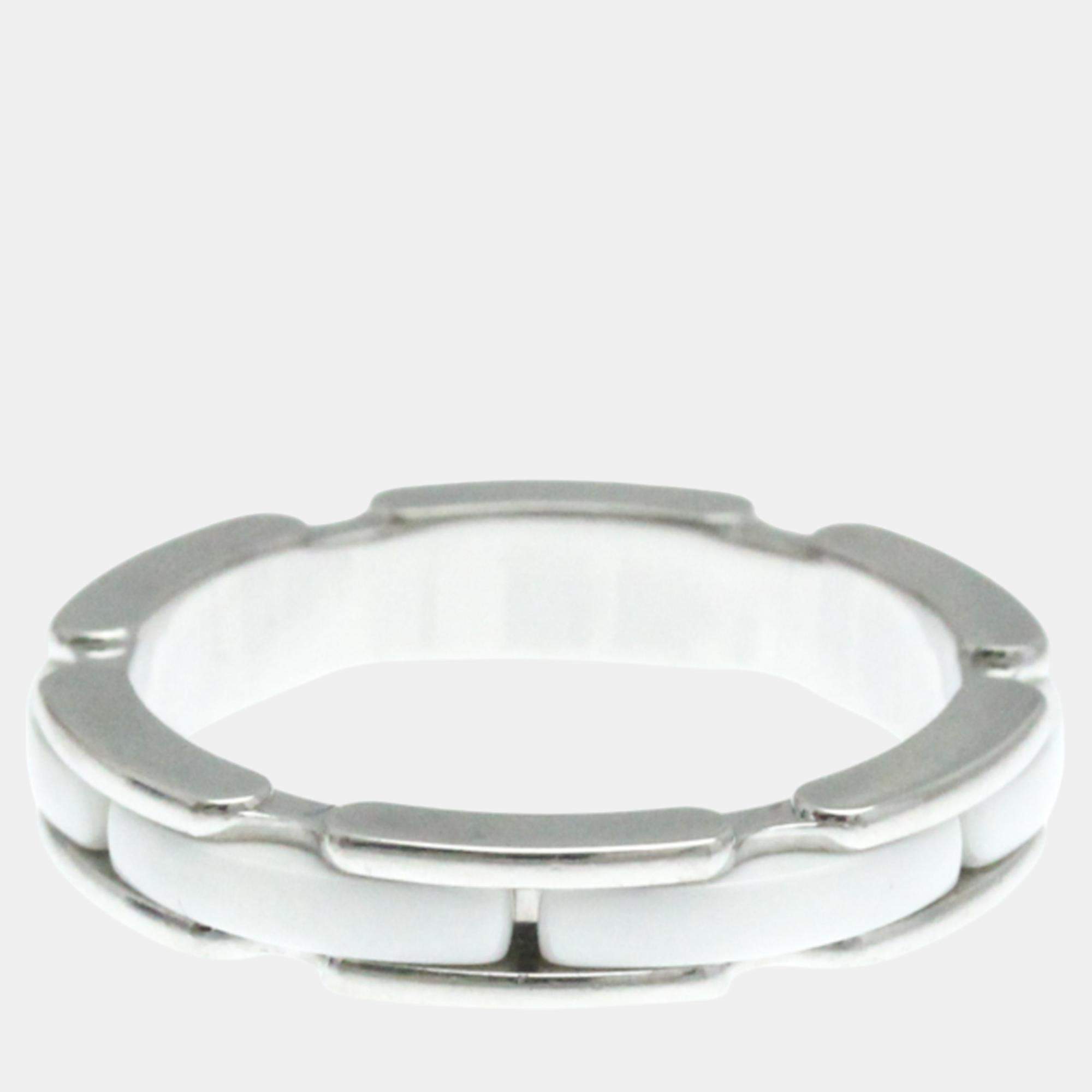 Chanel Silver Ceramic 18k White Gold Ultra Collection Ring Small Size