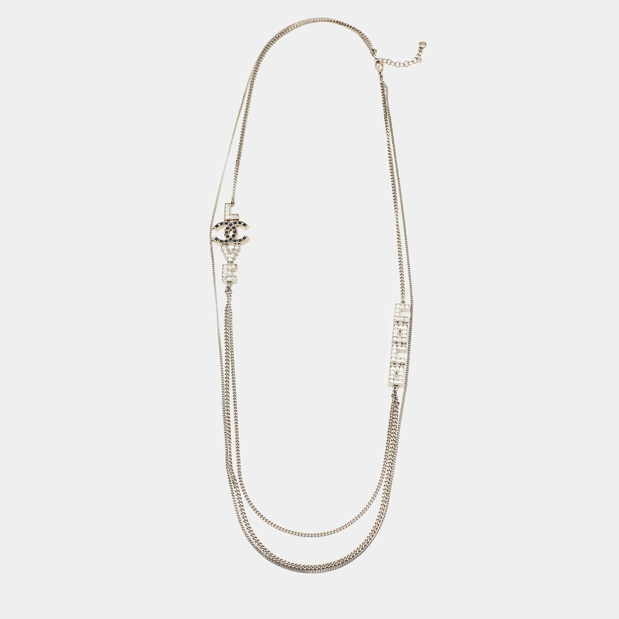 Pre Owned Chanel  Coco Love Double Strand Silver Tone Long Necklace