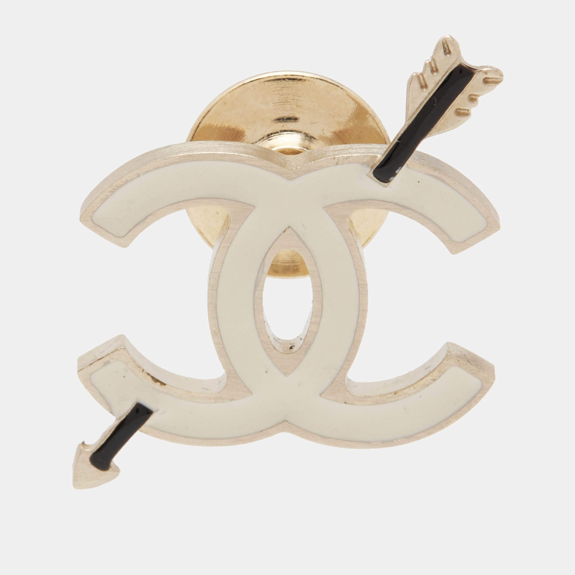 Pre Owned Chanel CC Arrow Gold Tone Enamel Pin Brooch