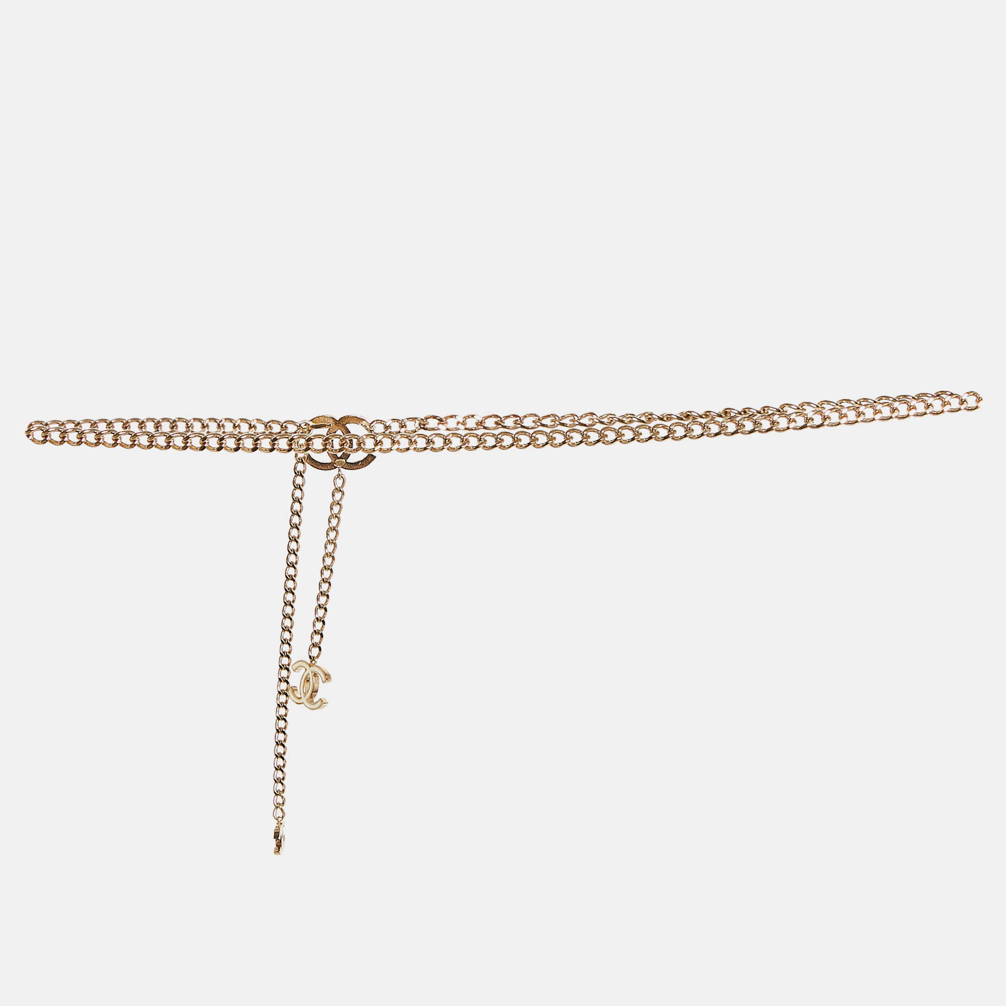 مملوكة مسبقًا Chanel CC White Enamel Gold Tone Belt