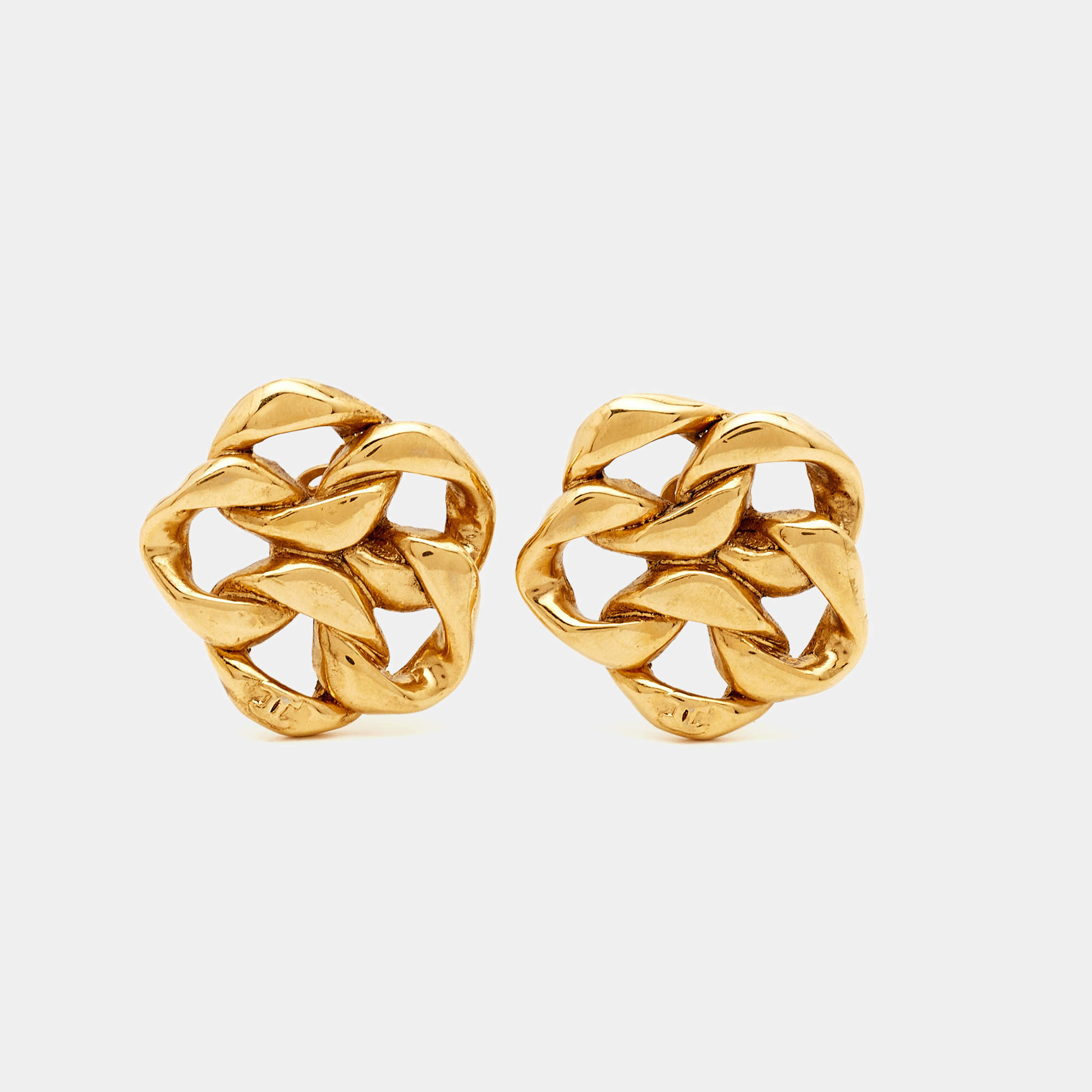 Pre Owned Chanel Chain Link Motif Gold Tone Clip-on Stud Earrings