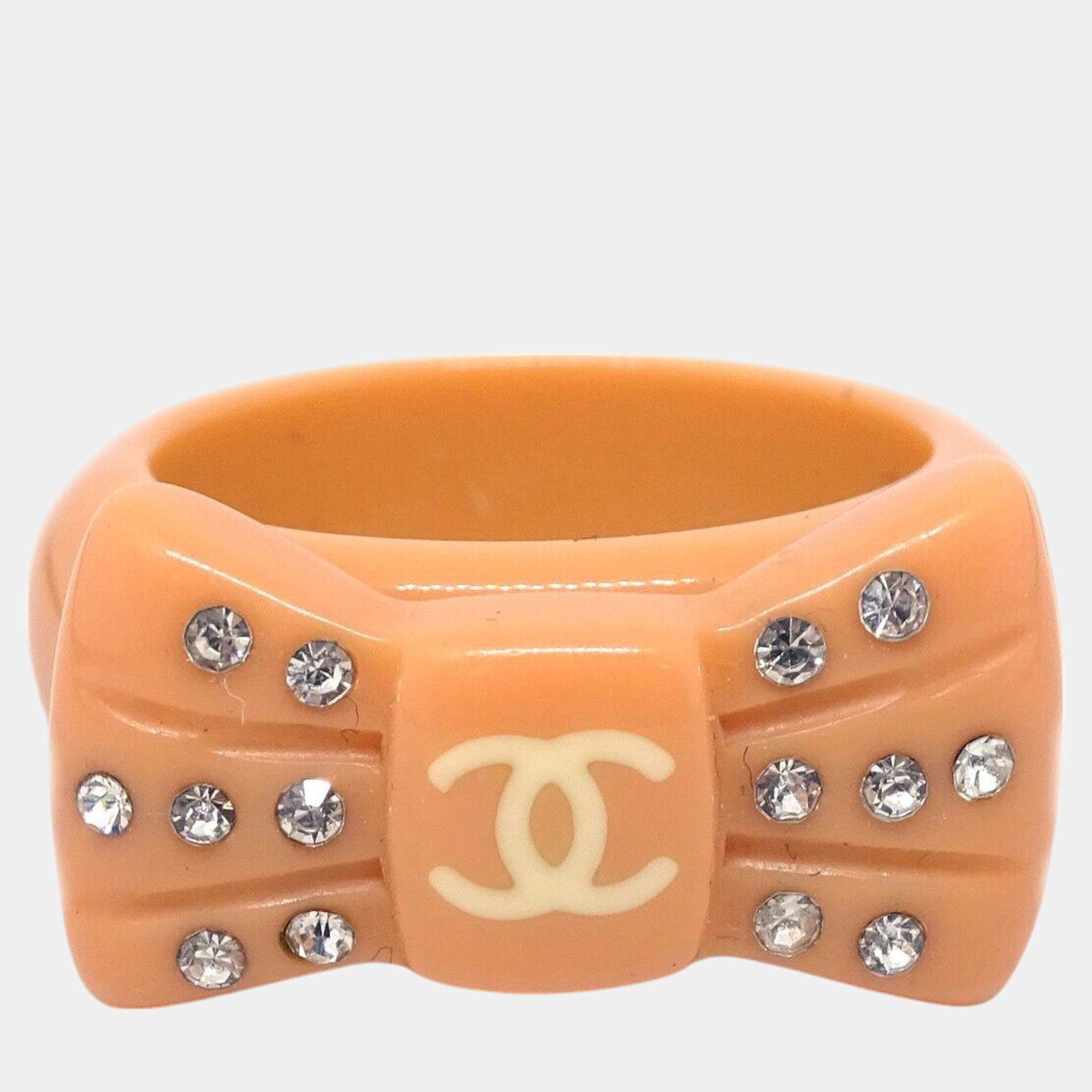 Chanel Orange Rhinestone Ring EU 53