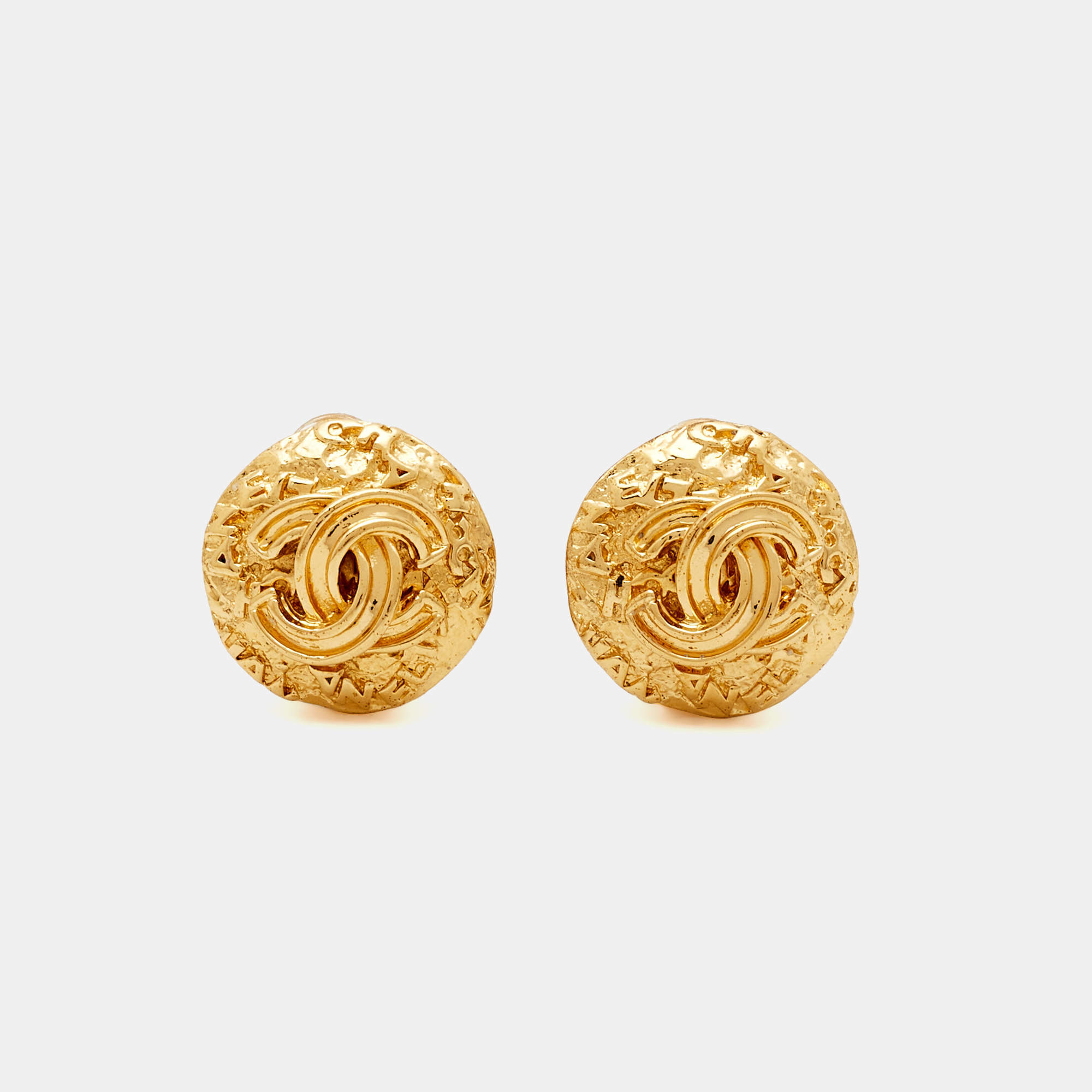 Pre Owned Chanel CC Vintage Gold Tone  Earrings