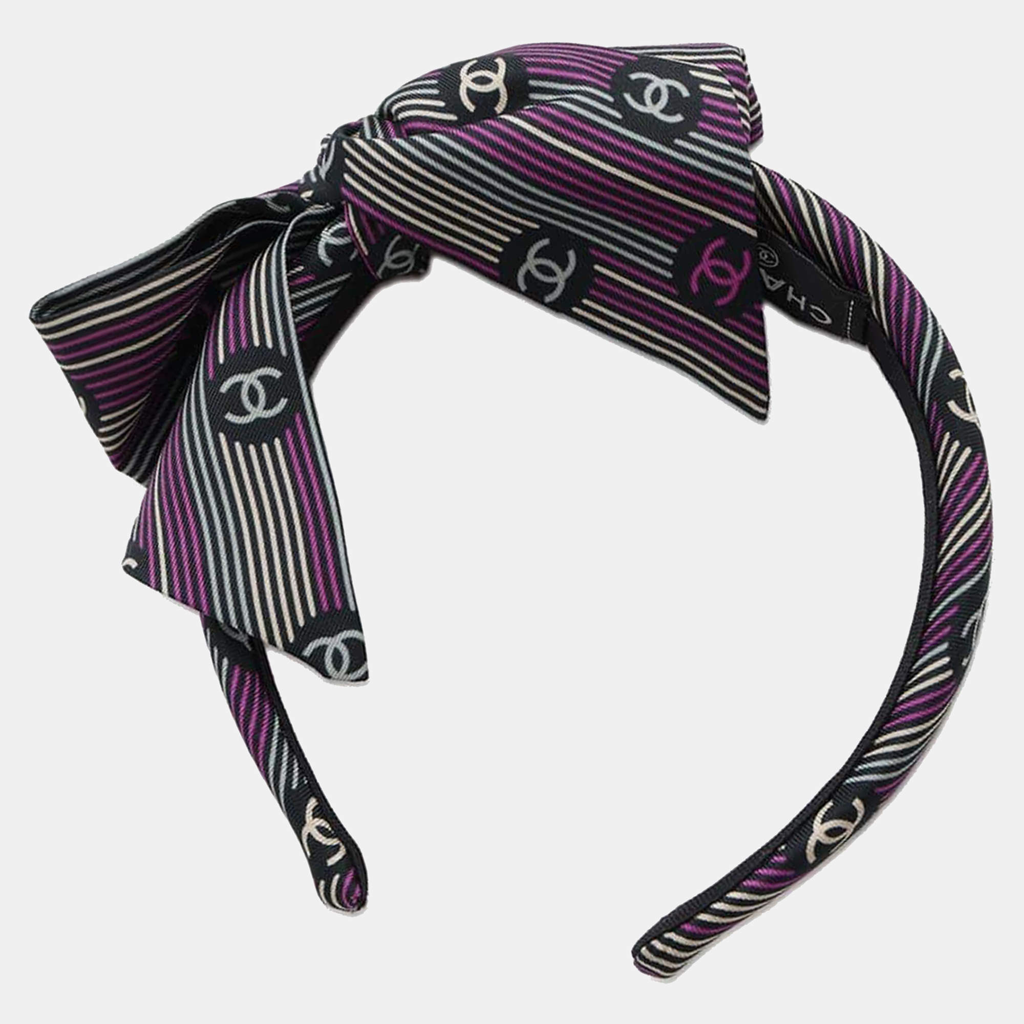 Pre Owned Chanel Multicolour Silk CC Logo Headband
