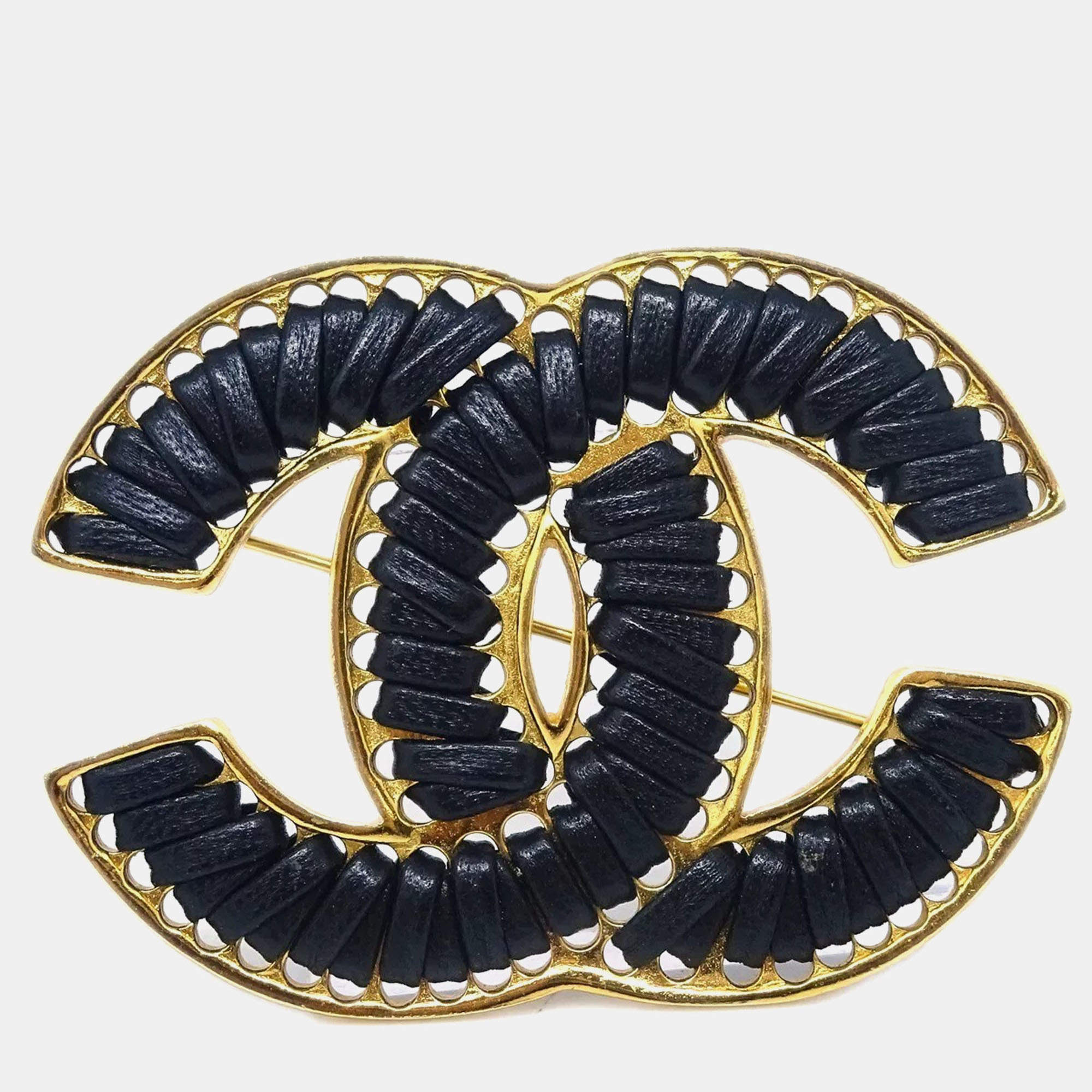 Chanel Black Gold CC Brooch Pin