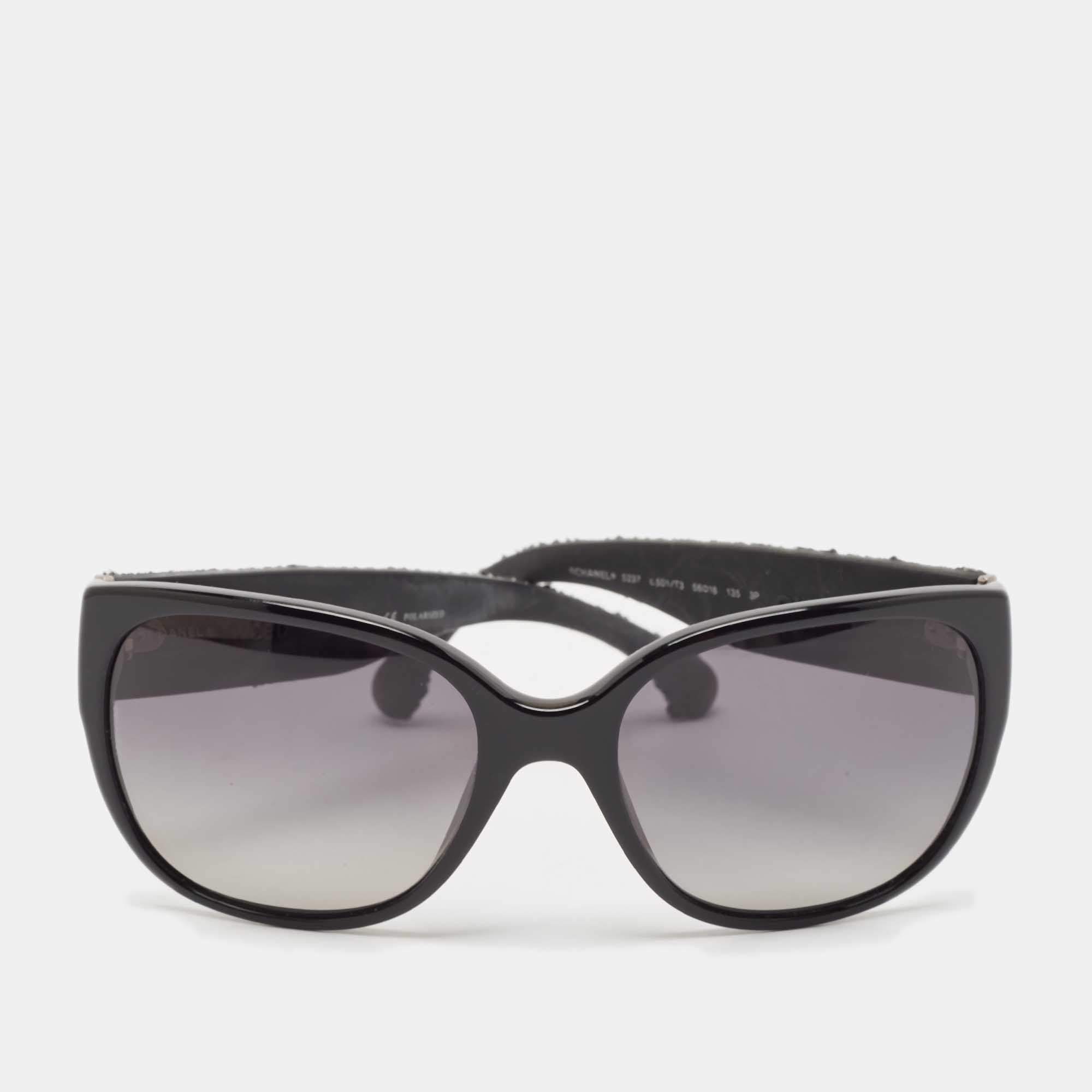 Pre Owned Chanel Black Silver Tone 5237 Cat Eye Sunglasses