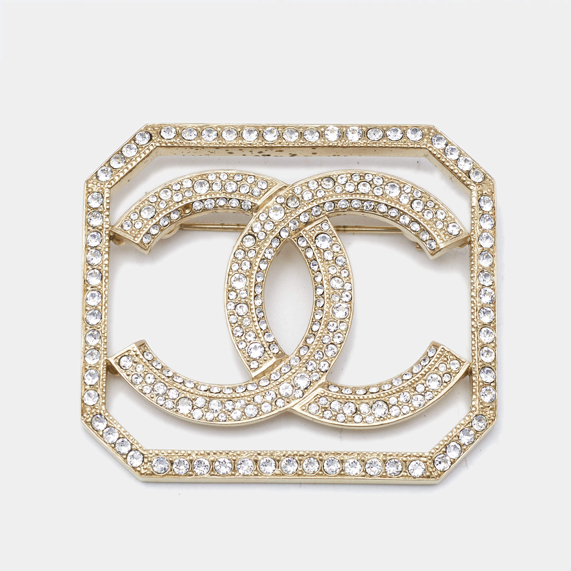 Chanel CC Crystals Gold Tone Brooch