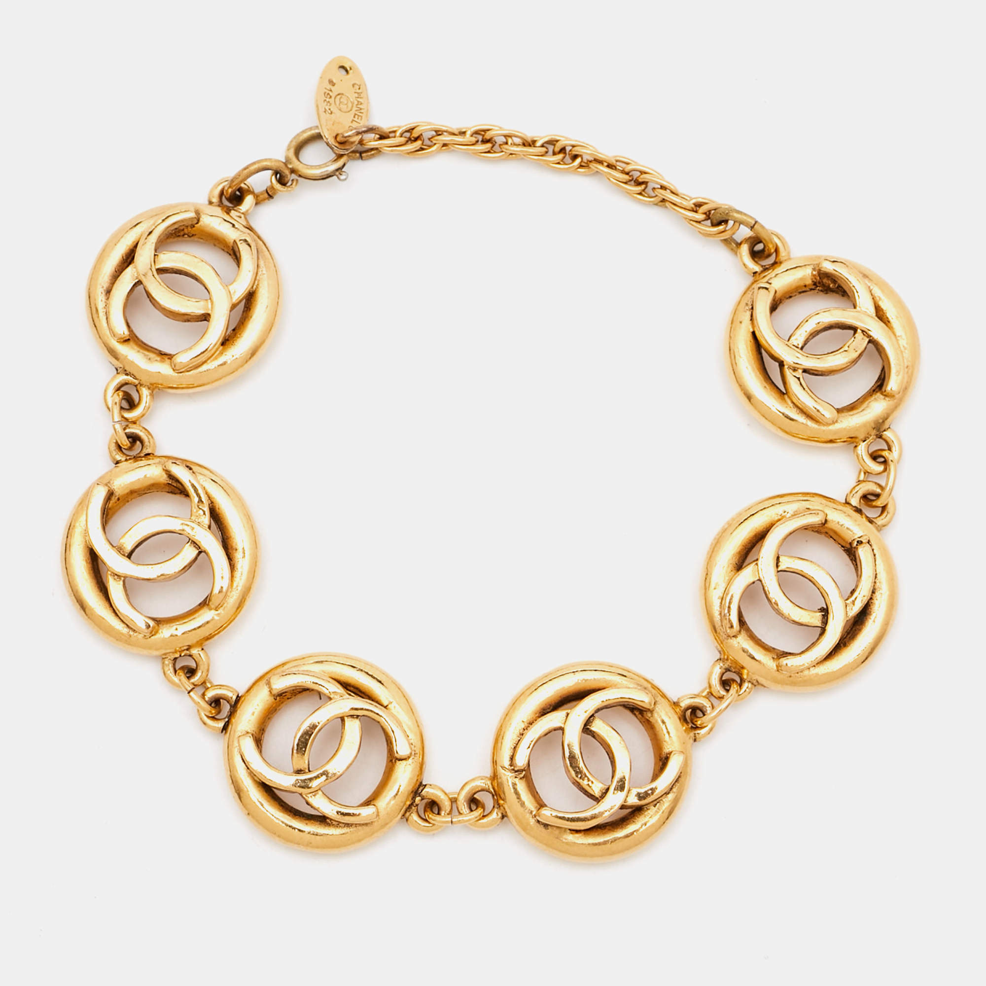 Pre Owned Chanel CC Gold Tone Station Bracelet
