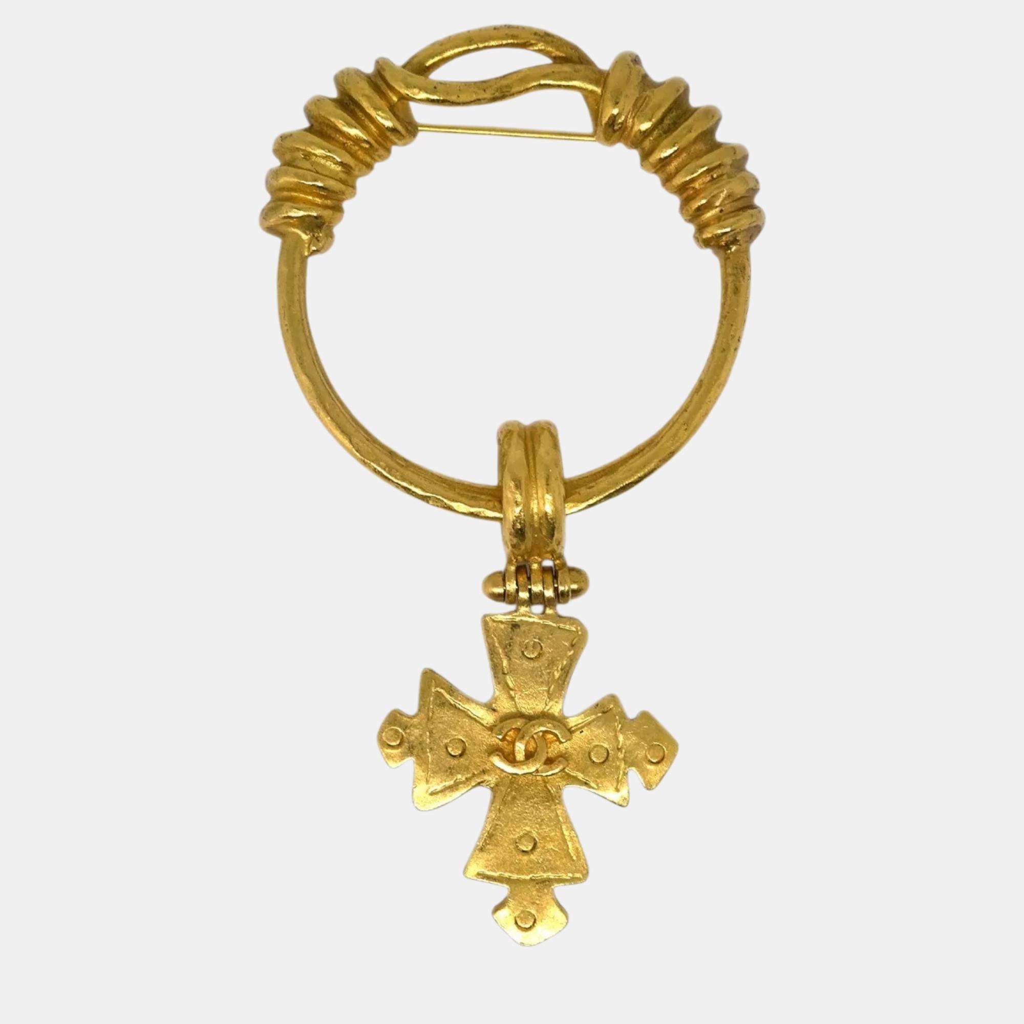 Chanel Gold PlatedCross Brooch Pin