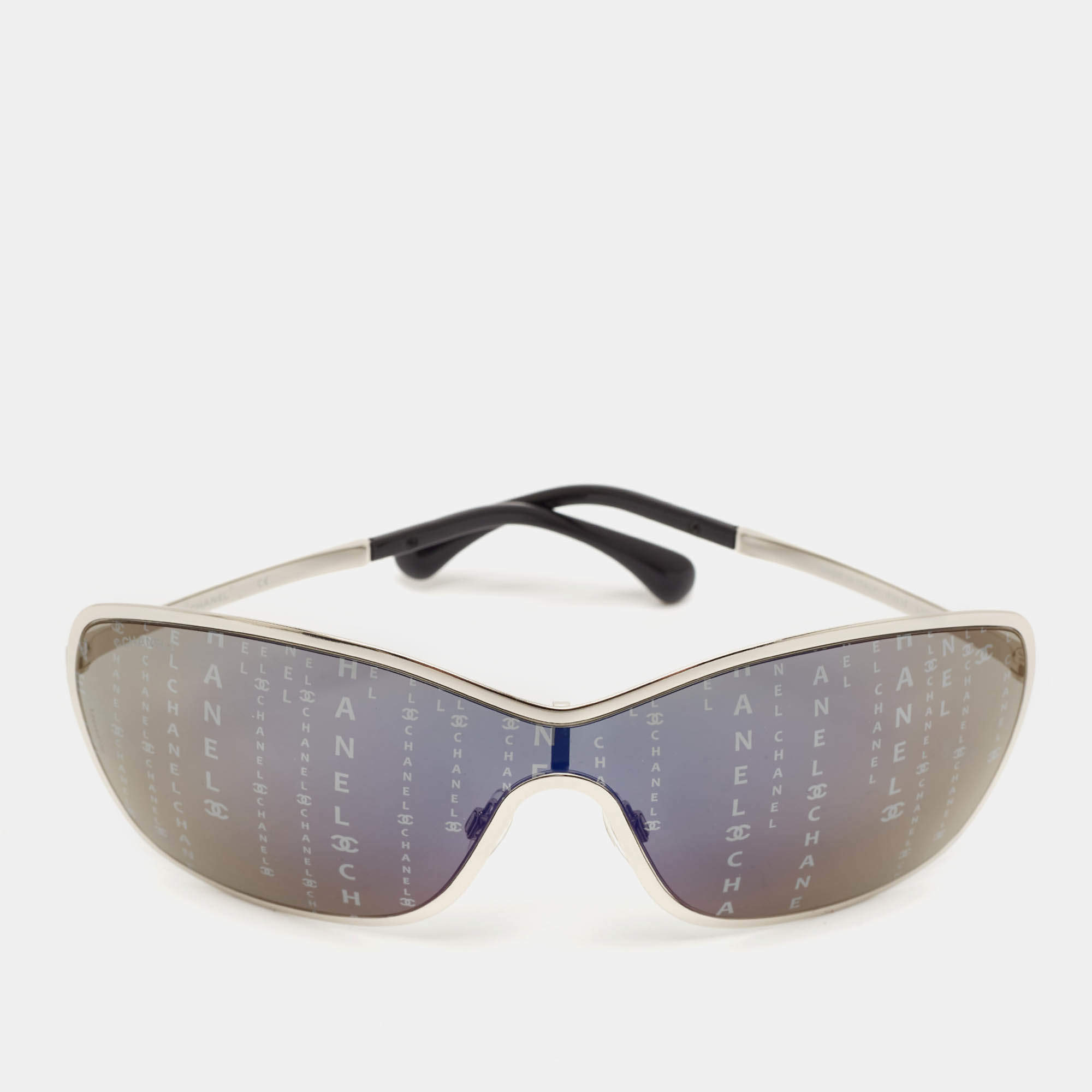 Chanel Black/Silver Monogram 71212 Shield Sunglasses