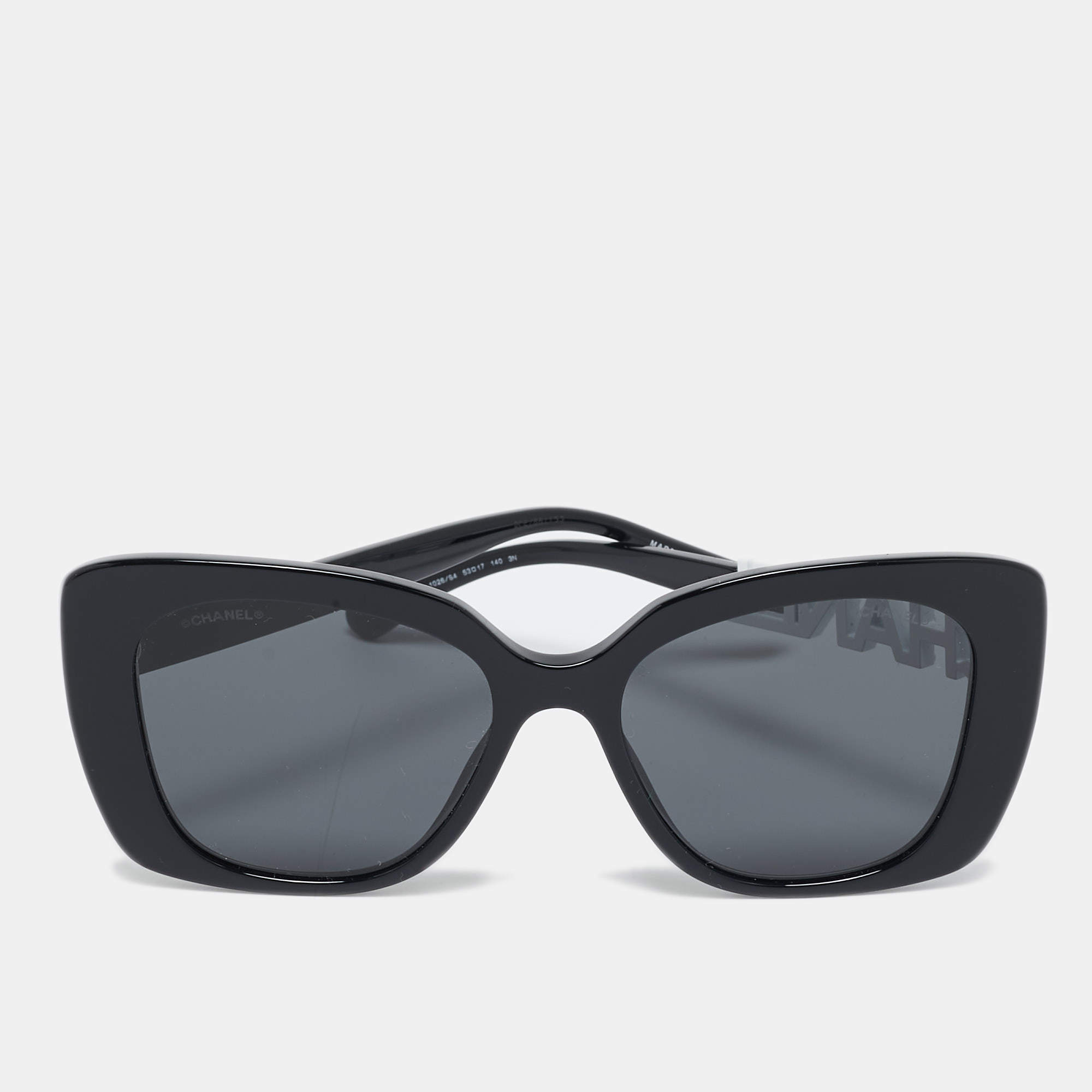 Pre Owned Chanel Black/White Gradient 5422B Logo Crystals Butterfly Sunglasses