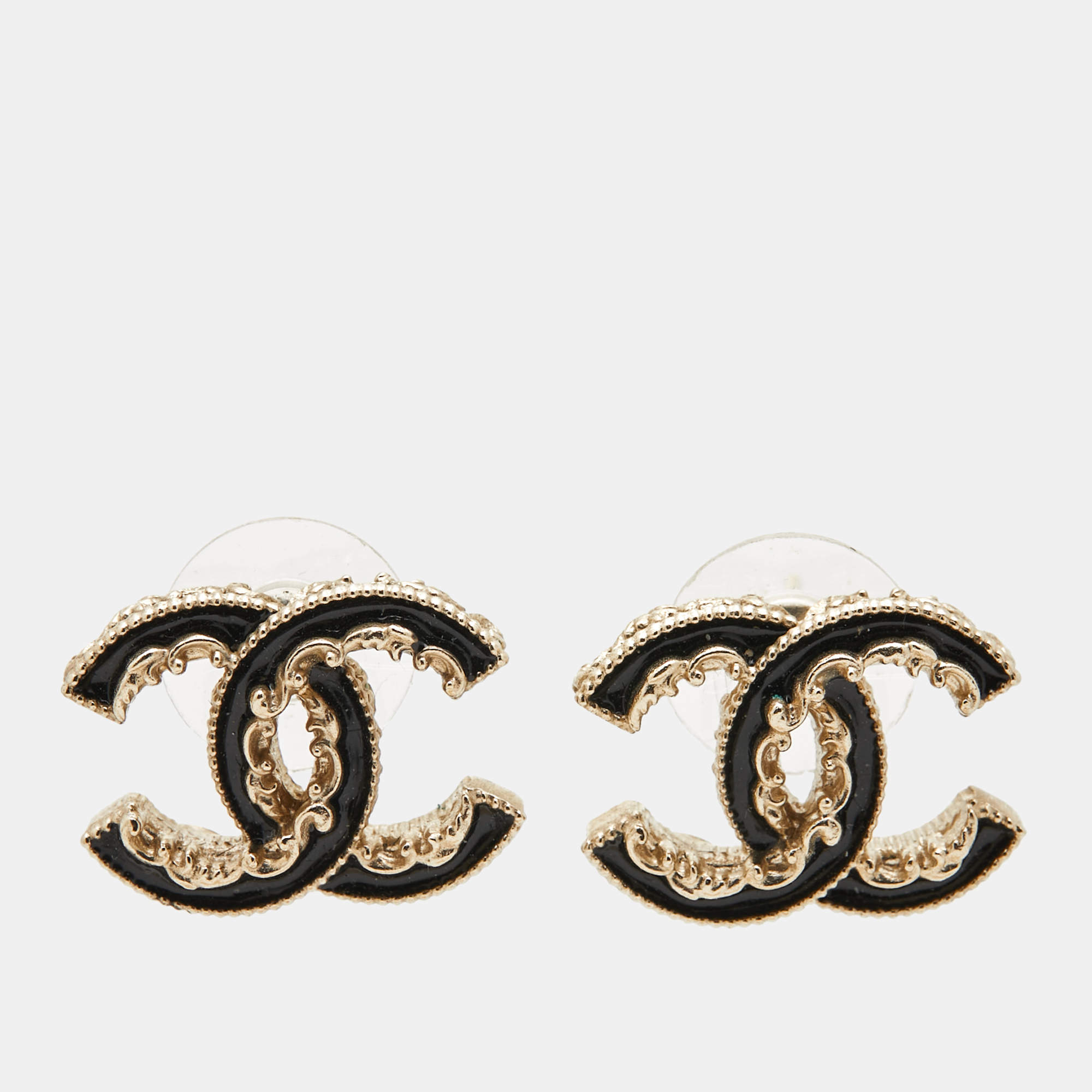 Pre Owned Chanel CC Enamel Gold Tone Earrings