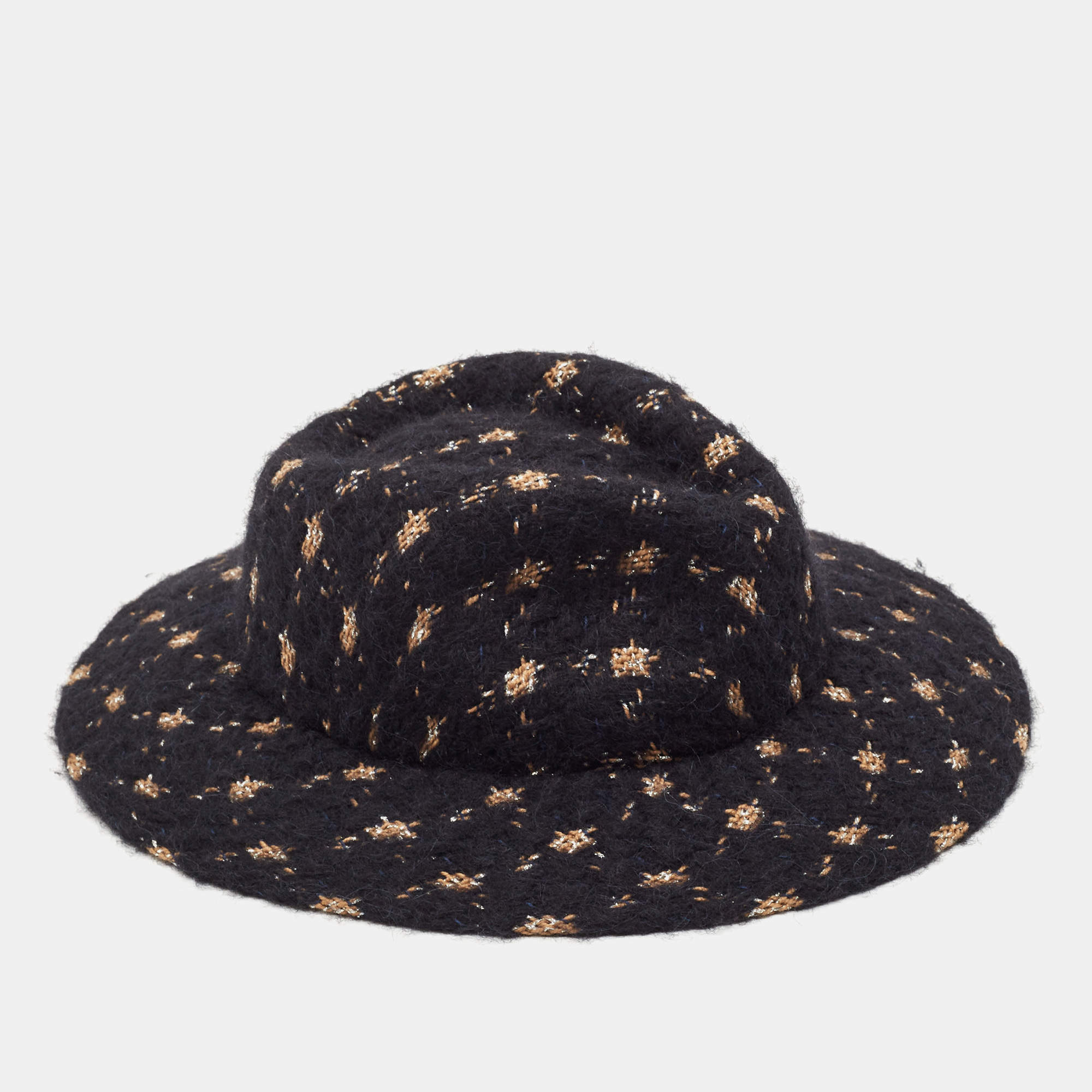 Pre Owned Chanel Navy Blue Fantasy Tweed Runway Boater Hat M