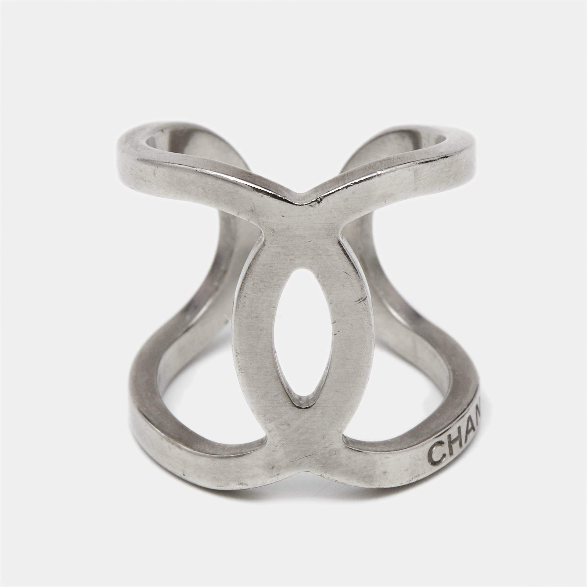Chanel CC Silver Tone Ring Size 56