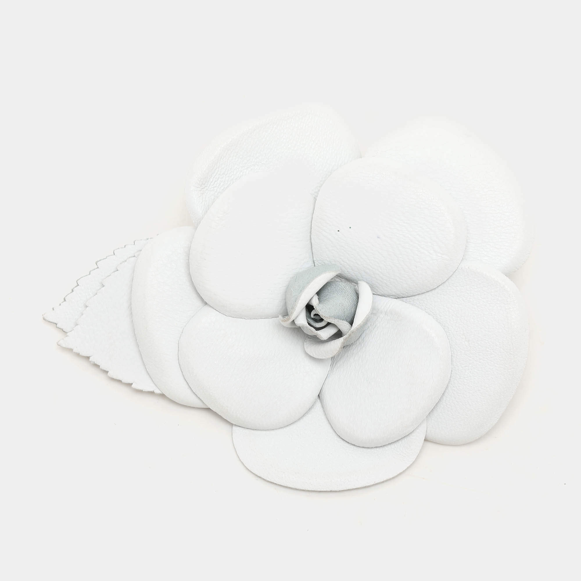 Chanel White Leather Camellia Brooch
