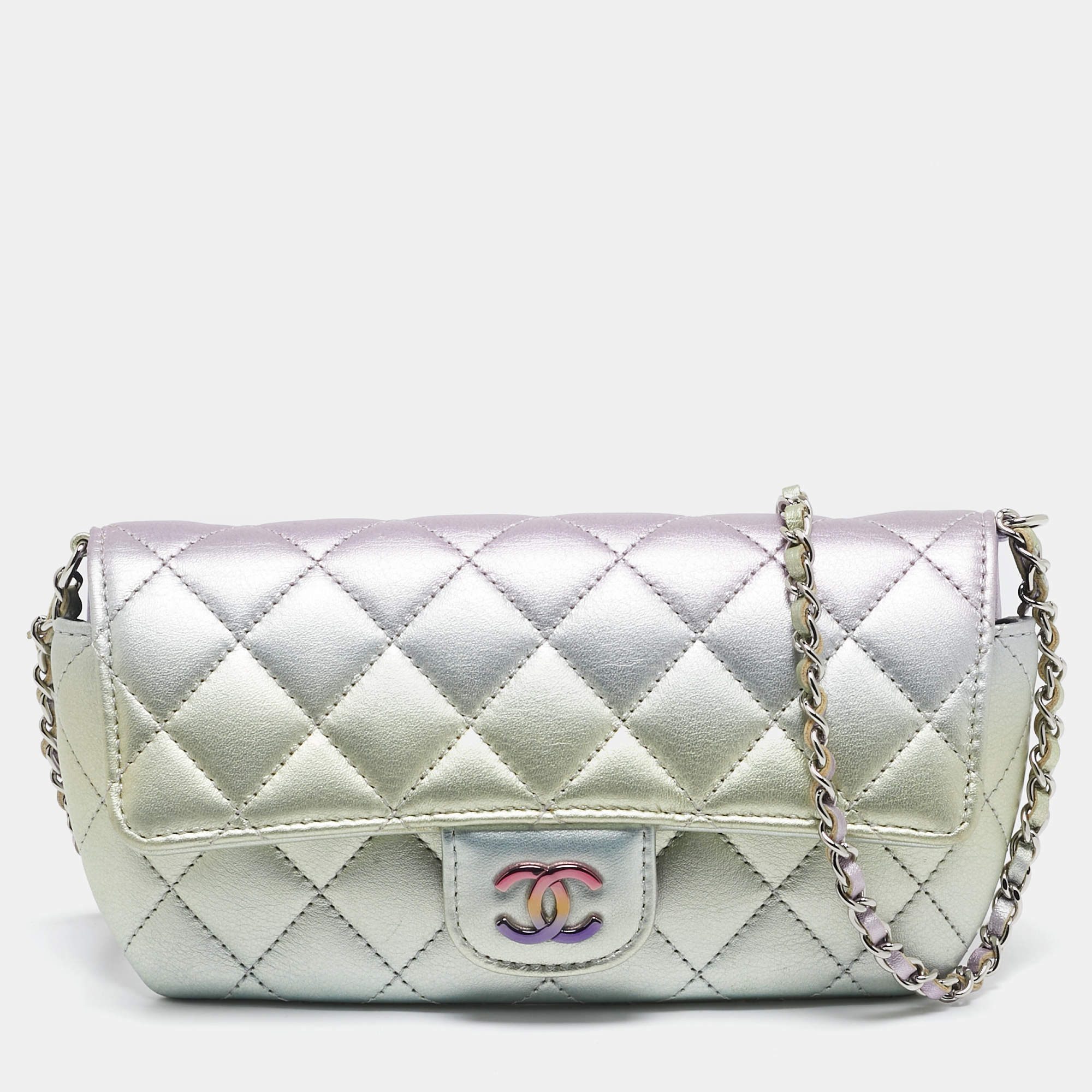 Chanel Multicolor Quilted Leather CC Glasses Case with Chain