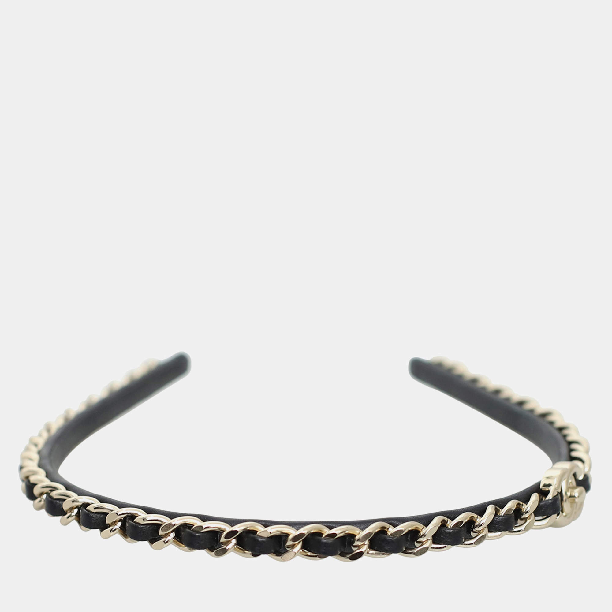 Chanel Black & Silver Leather and Metal CC Classic Chain Headband