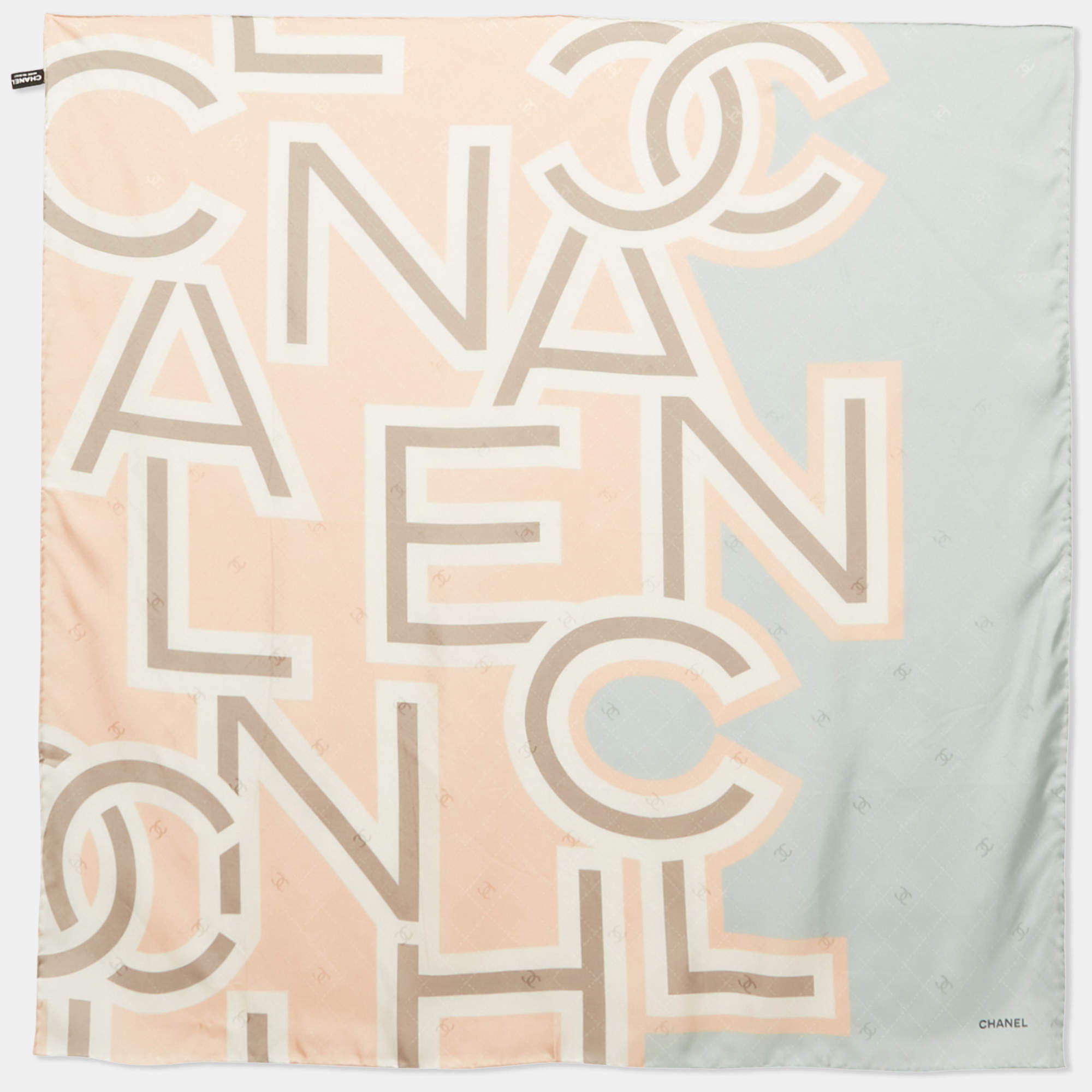 Chanel Pastel Pink/Blue CC Jacquard Printed Silk Square Scarf