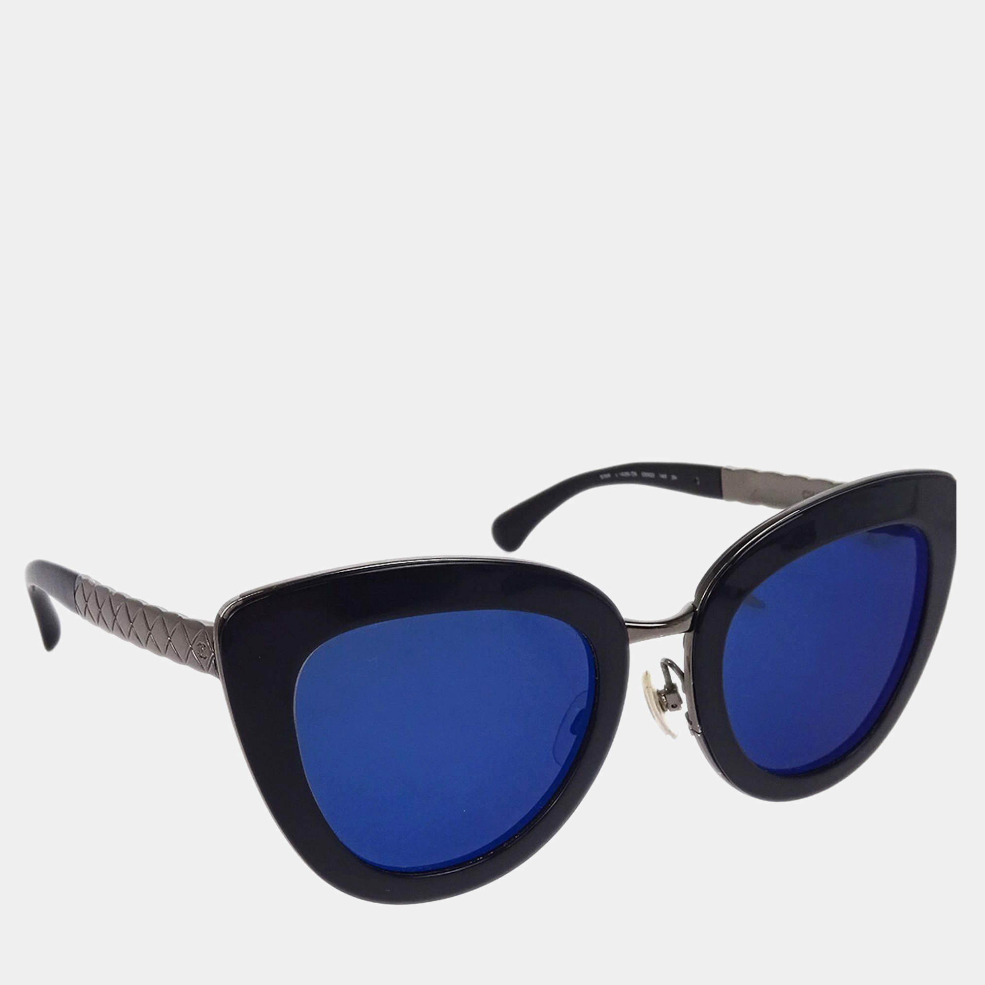 Chanel Blue Black Acetate Small Sunglasses 