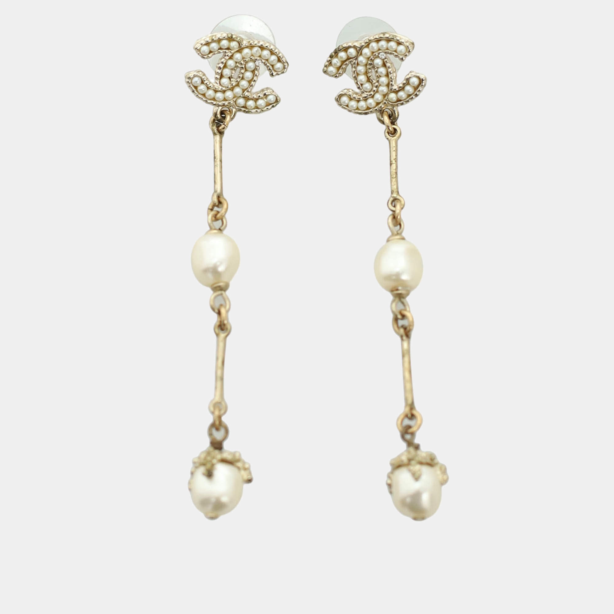 Chanel CC Drop Pearl Earrings
