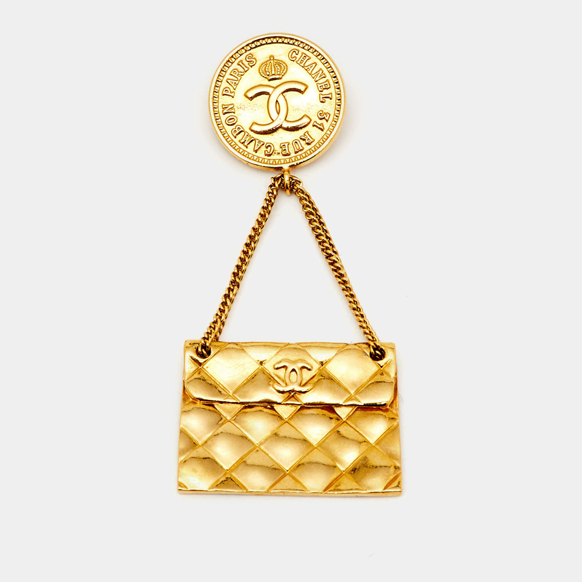 مملوكة مسبقًا Chanel Hanging Flap Bag Motif Gold Tone Pin Brooch