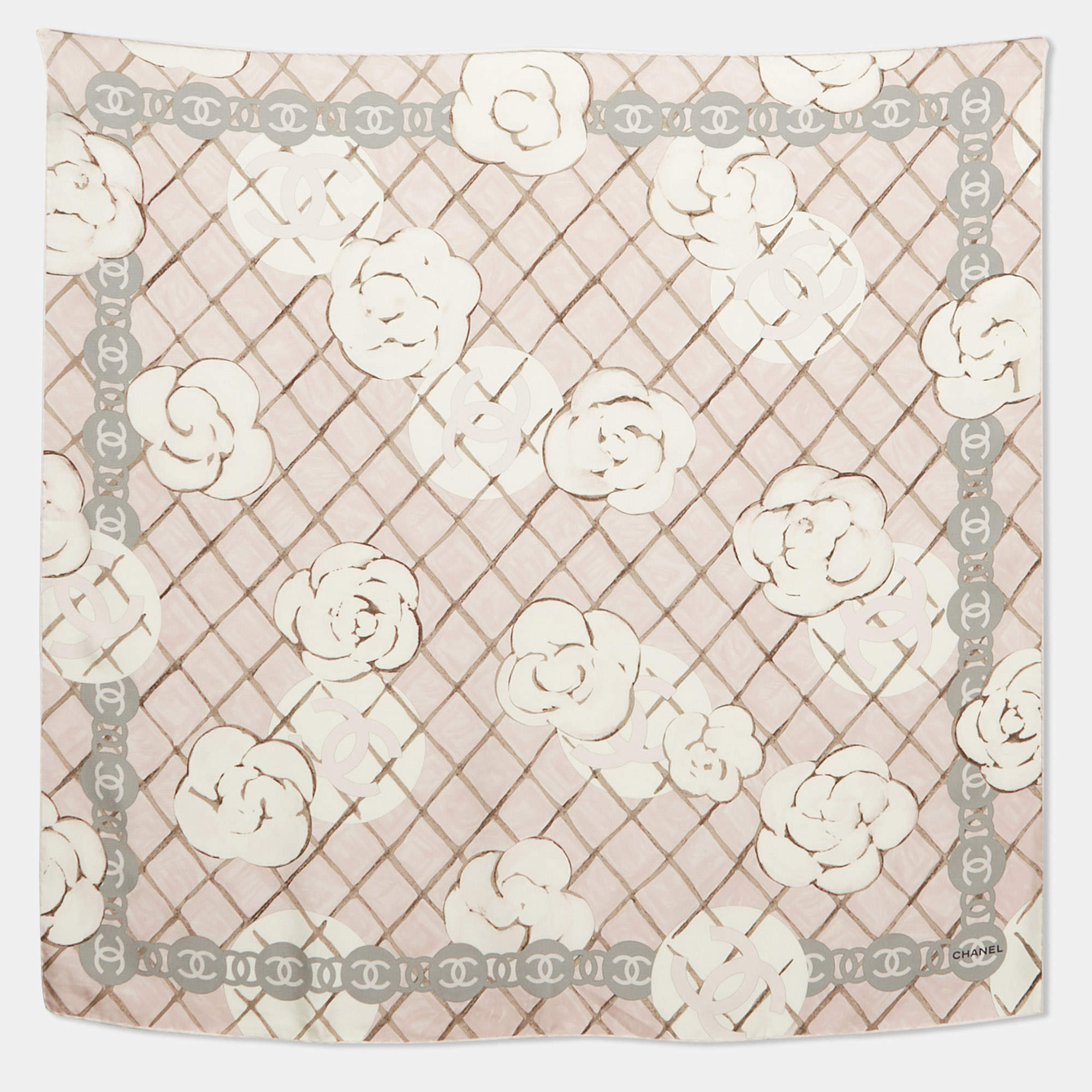 Pre Owned Chanel Pink CC Quilted Print Silk Scarf