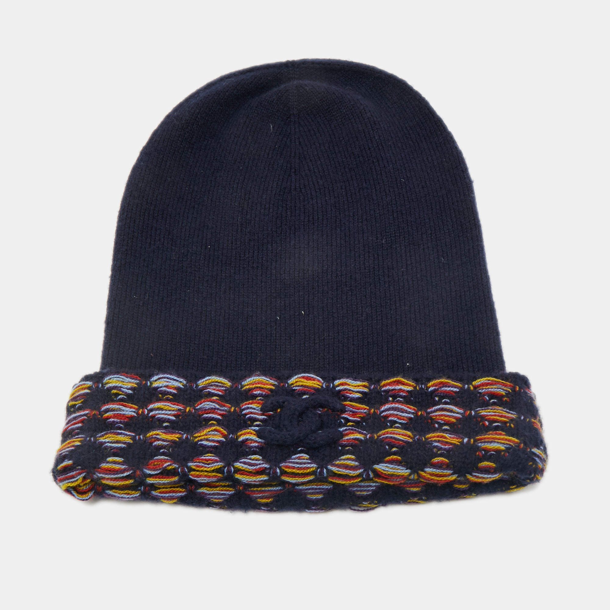 Pre Owned Chanel Navy Blue Cashmere Blend Beanie