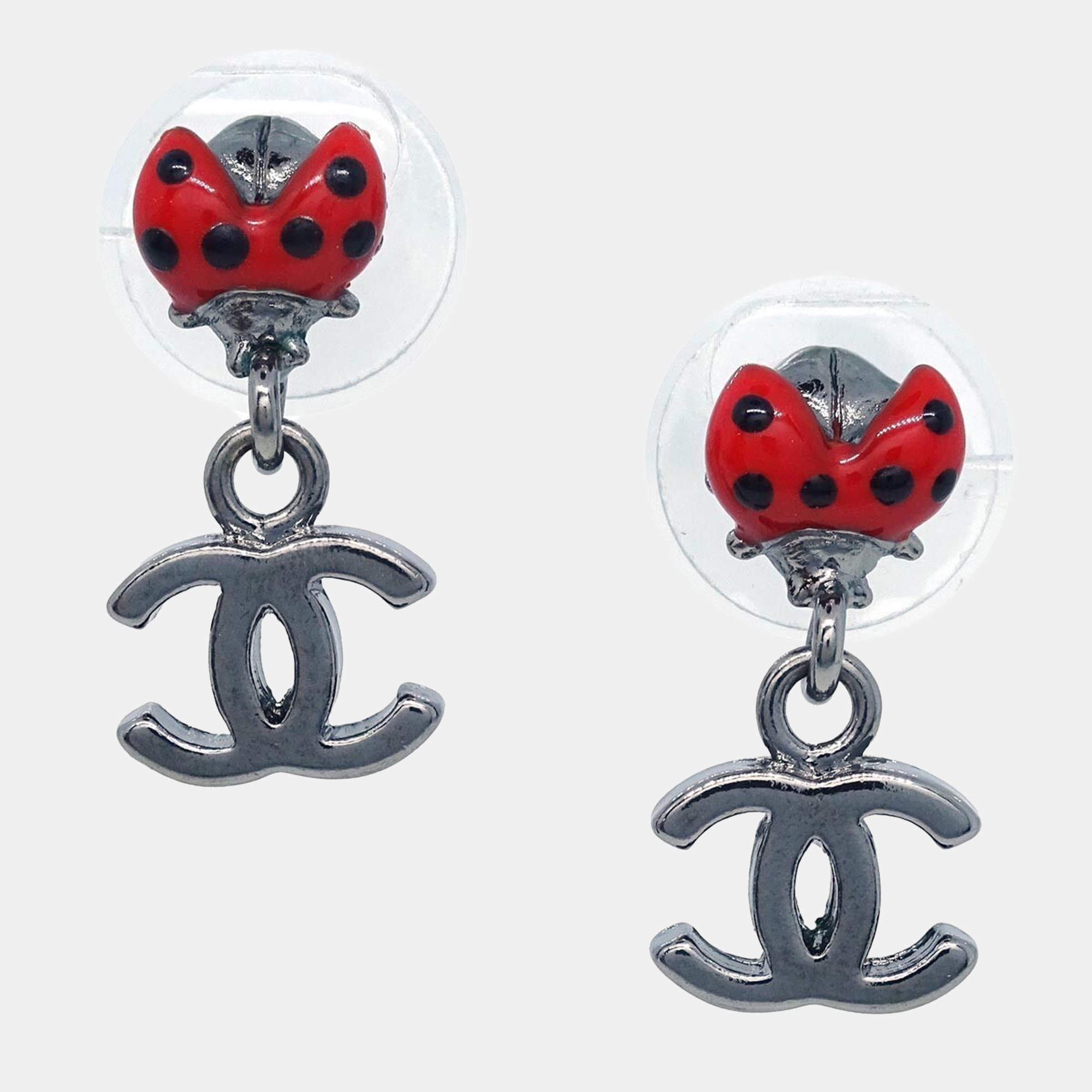 Chanel CC Silver Dangle Piercing Earrings
