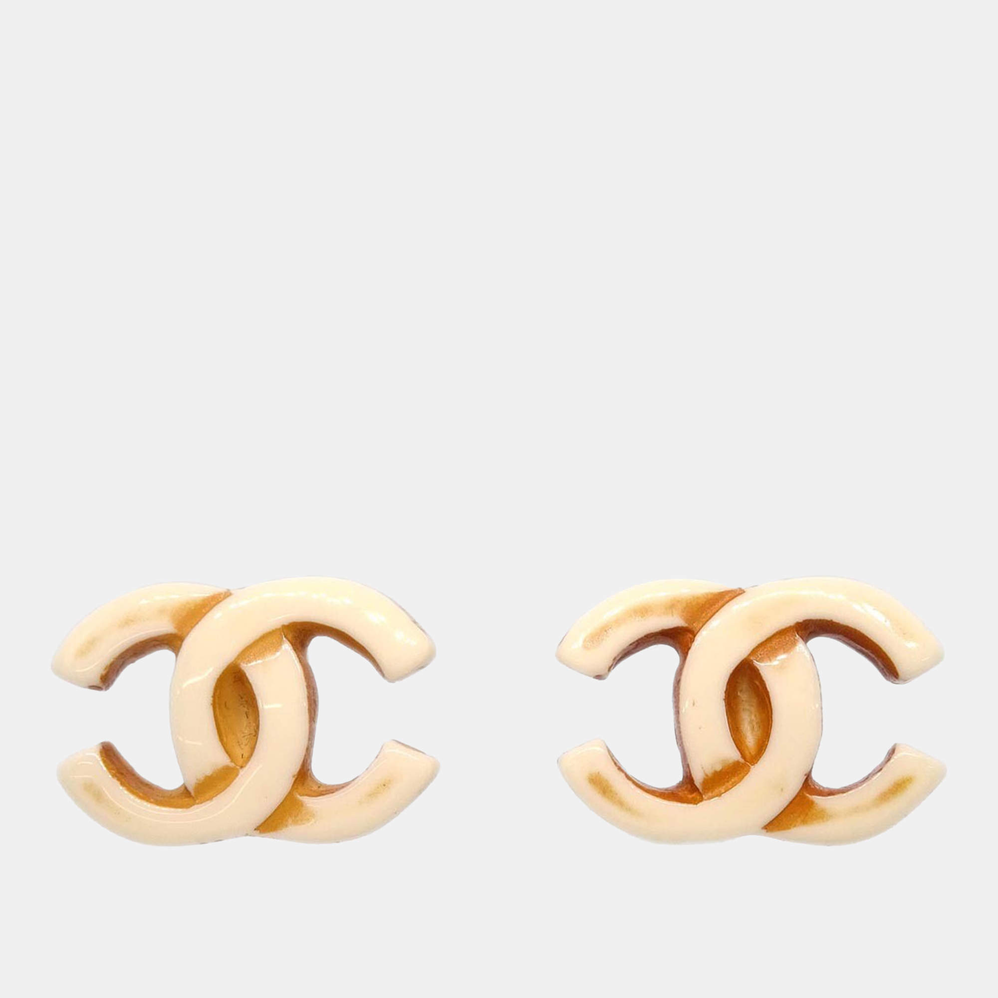 Chanel CC Earrings Clip-On White Acrylic
