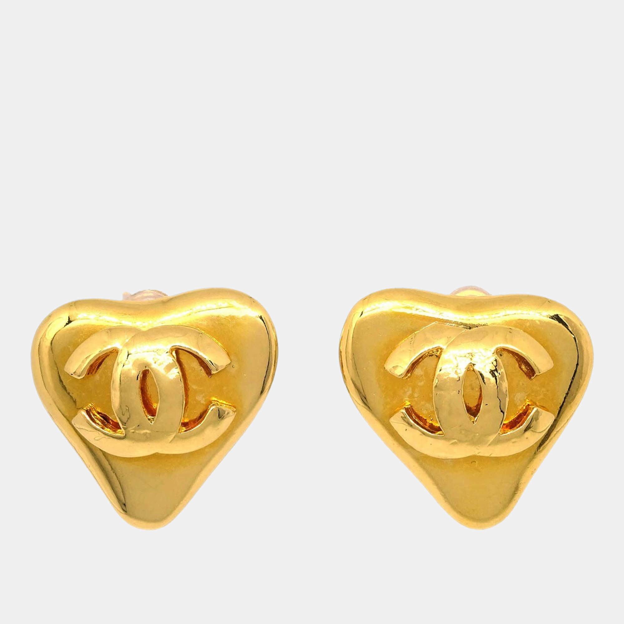 Chanel Gold Heart Earrings Clip-On