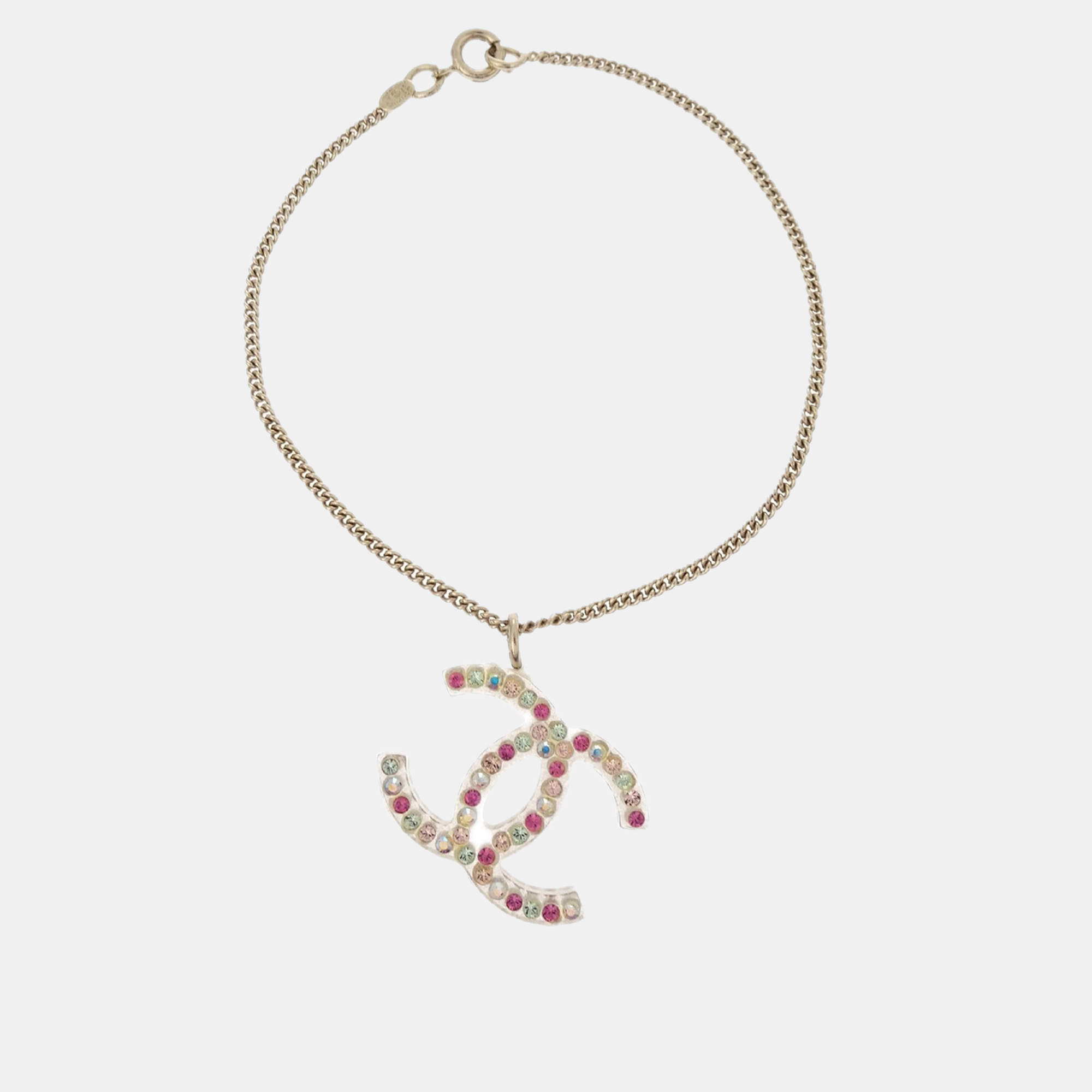 Chanel Gold Chain Bracelet Rhinestone