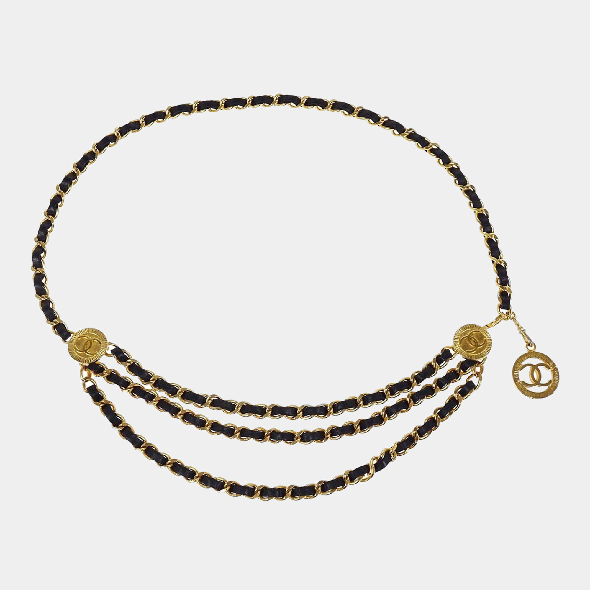 Chanel Medallion Gold Black Chain Belt 