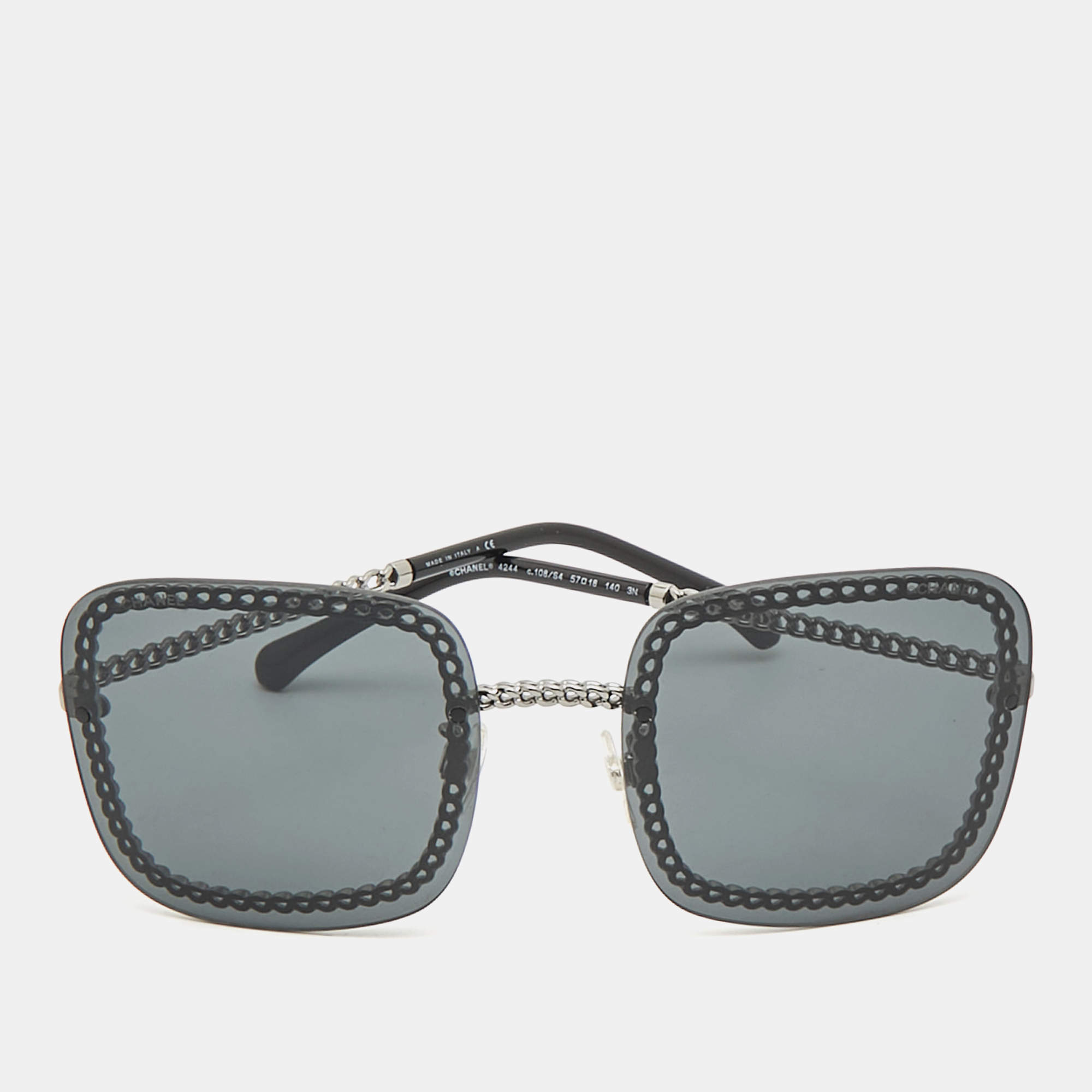 Chanel Dark Black Gradient 4244 CC Chain Embellished Square Sunglasses